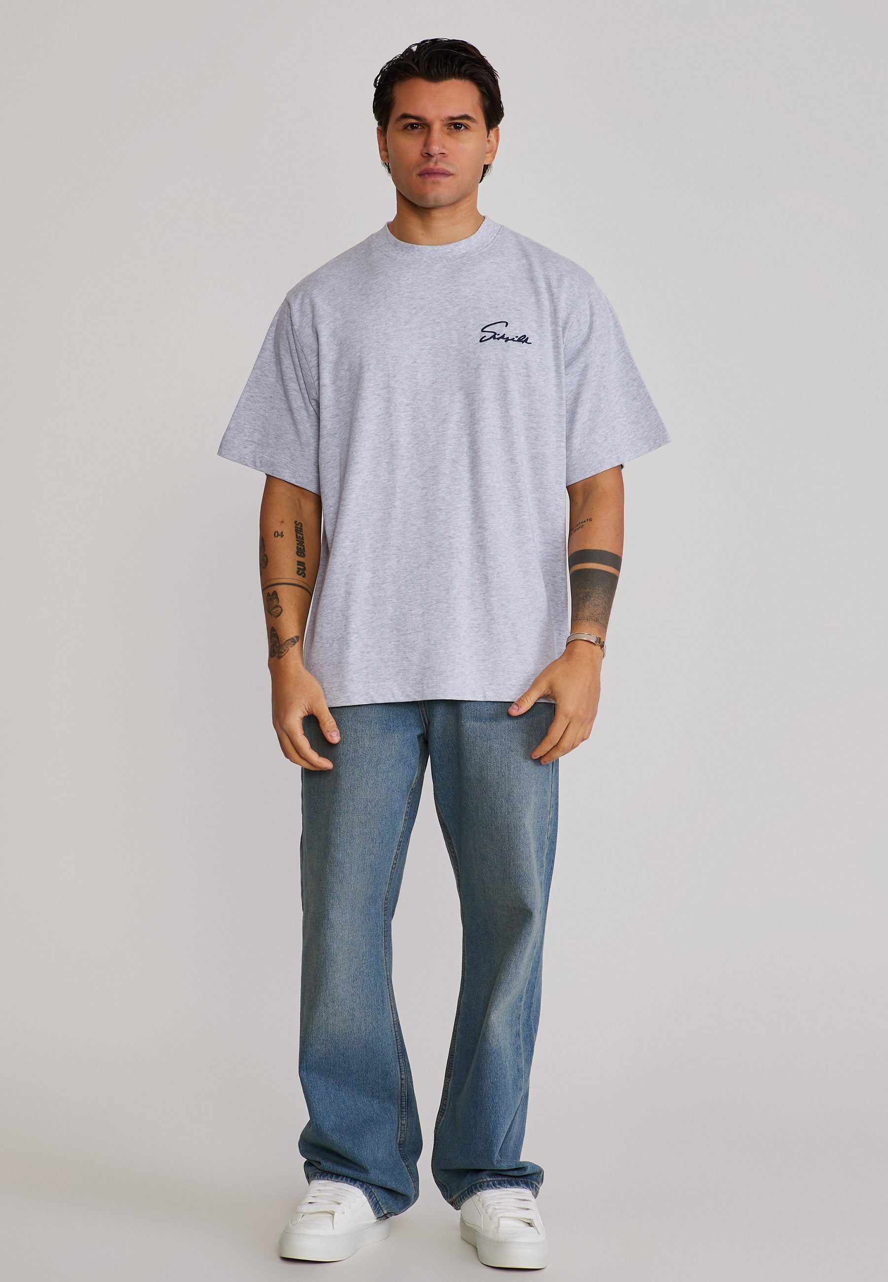 Siksilk T-Shirt SikSilk Herren Grau Marl Script T-Shirt