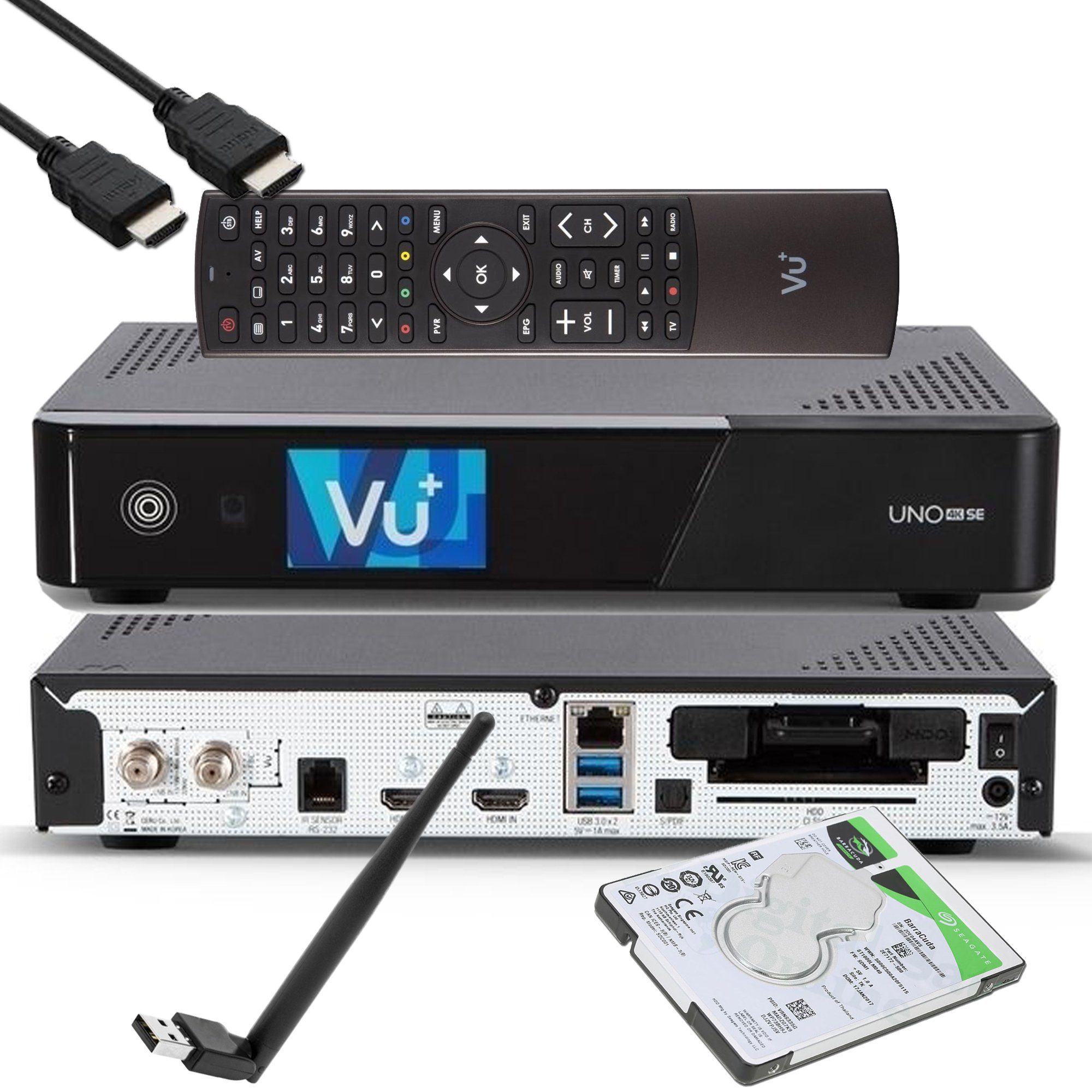 VU+ UNO 4K SE - UHD 1x DVB-S2 E2 Receiver + 2TB HDD + 150 Mbit WiFi Stick SAT-Receiver