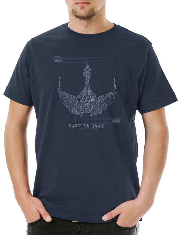 Urban Backwoods Print-Shirt Prey Bluebrint Herren T-Shirt Raumschiff Star Spaceship Sci-Fi Bauplan (1-tlg) Trek Bird Klingon Enterprise