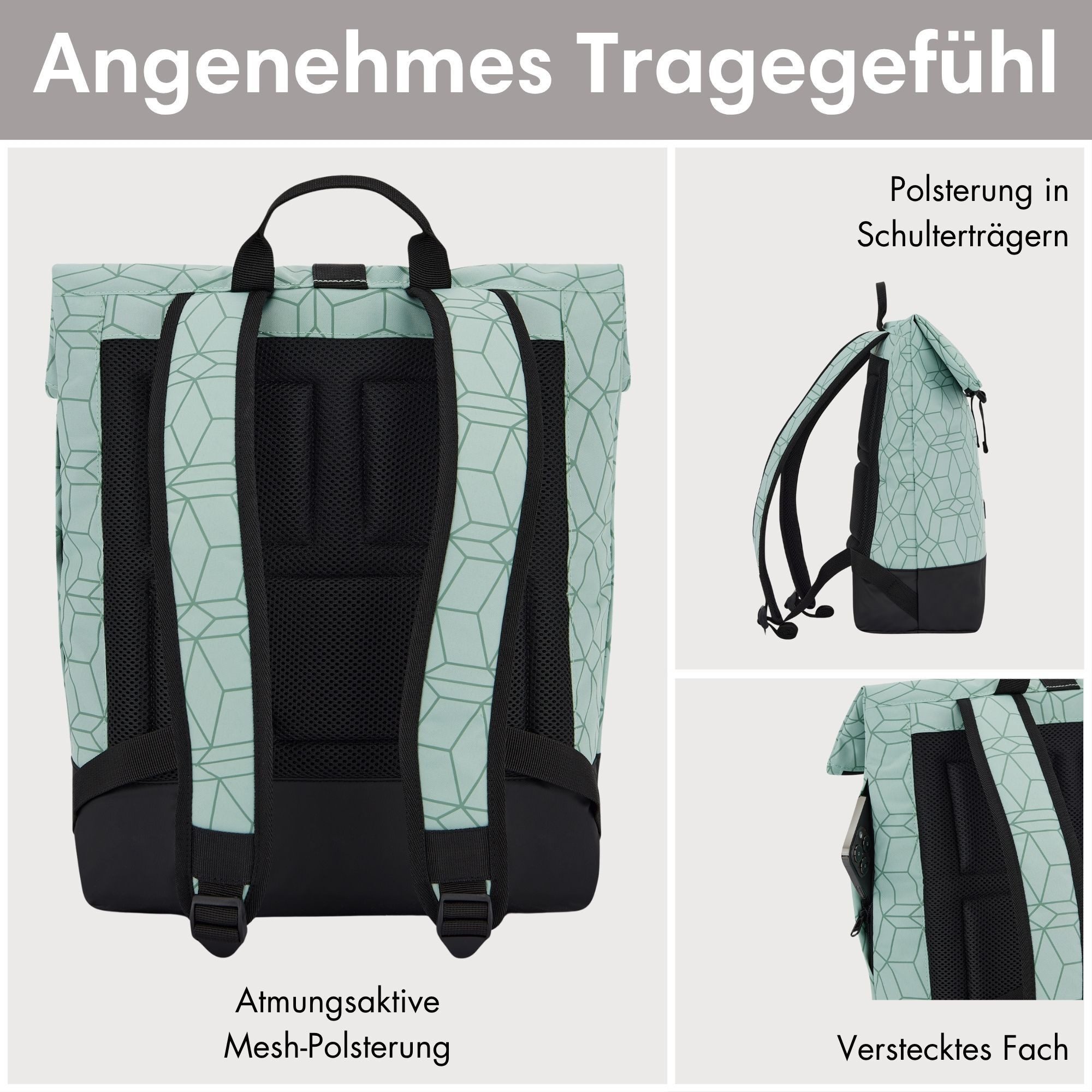 LARKSON Cityrucksack TAMMO, Rolltop Damen Herren, Laptop Fach (1-tlg), Flexible Größe, Wasserabweisend