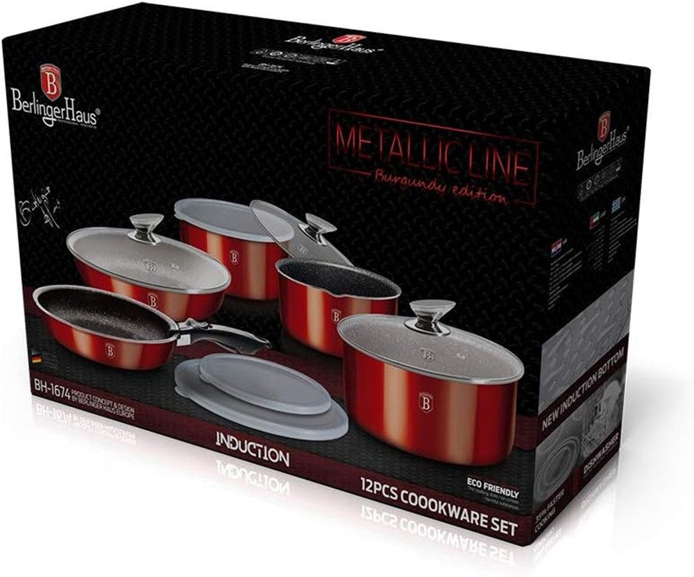 BerlingerHaus Kochtopf Metallic Line Burgundy Edition 12 Stk. Kochgeschirr Set, BH/1674