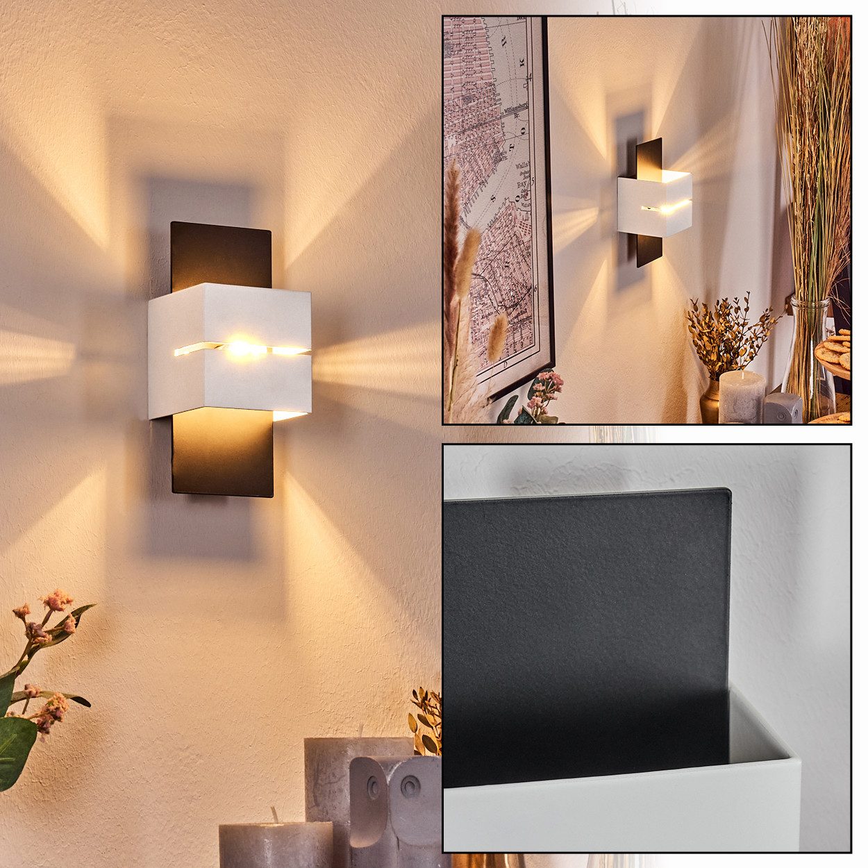 hofstein Wandleuchte Wandlampe aus Metall/Glas in Schwarz/Weiß, ohne Leucht günstig online kaufen
