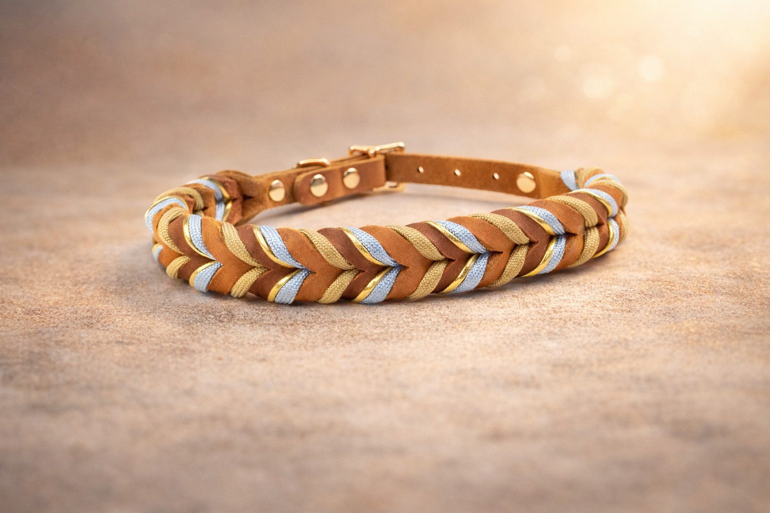 Tierluxe Hunde-Halsband Geflecht, Geflochtenes Lederhalsband mit Paracord