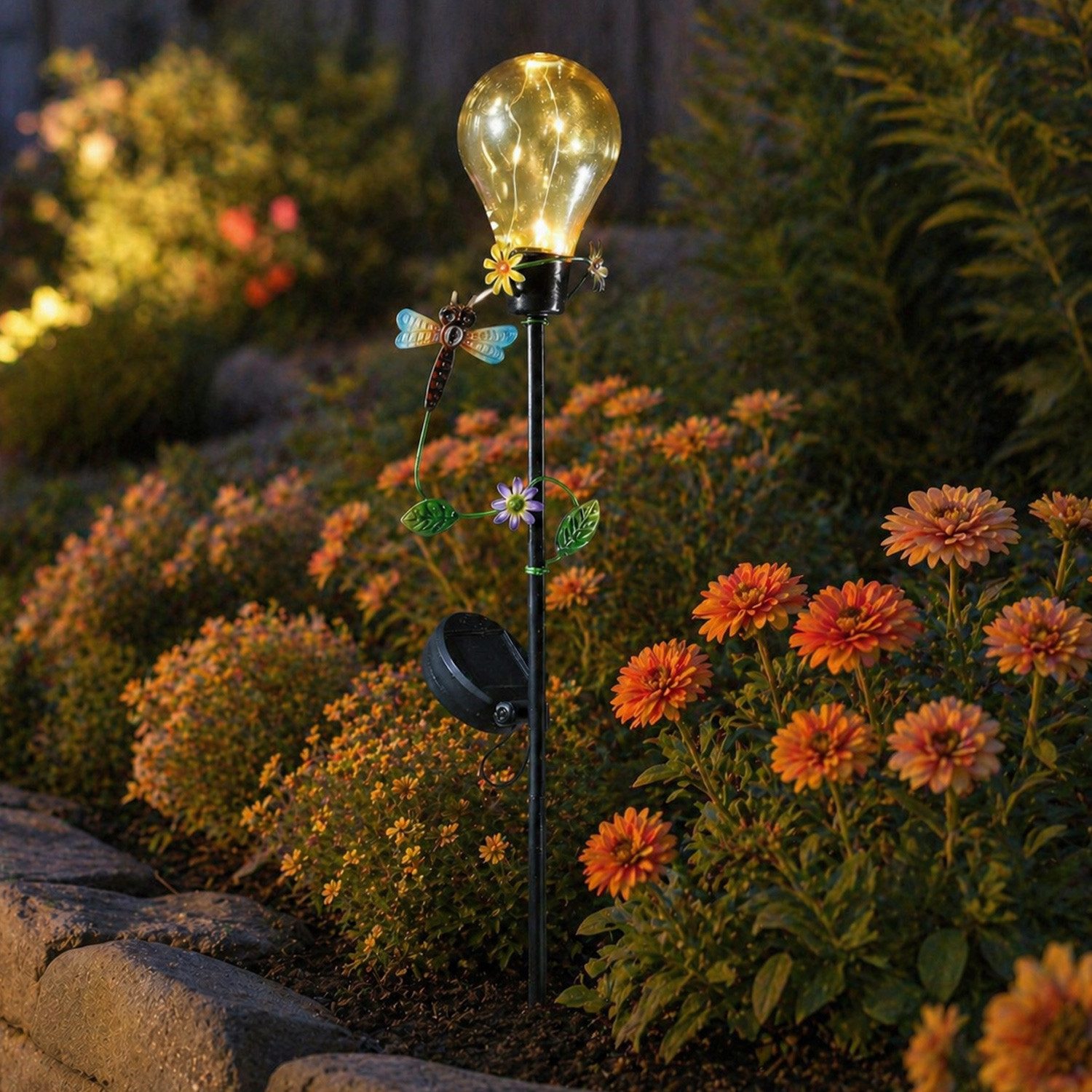 MARELIDA LED Solarleuchte LED Solar Gartenstecker Libelle Garten Balkon Deko Erdspieß H: 84cm, LED Classic, warmweiß (2100K bis 3000K)
