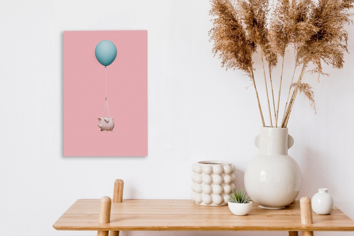Ballon, Zackenaufhänger, Leinwandbild 20x30 bespannt Sparschwein Leinwandbild cm (1 fertig inkl. St), OneMillionCanvasses® auf Gemälde,