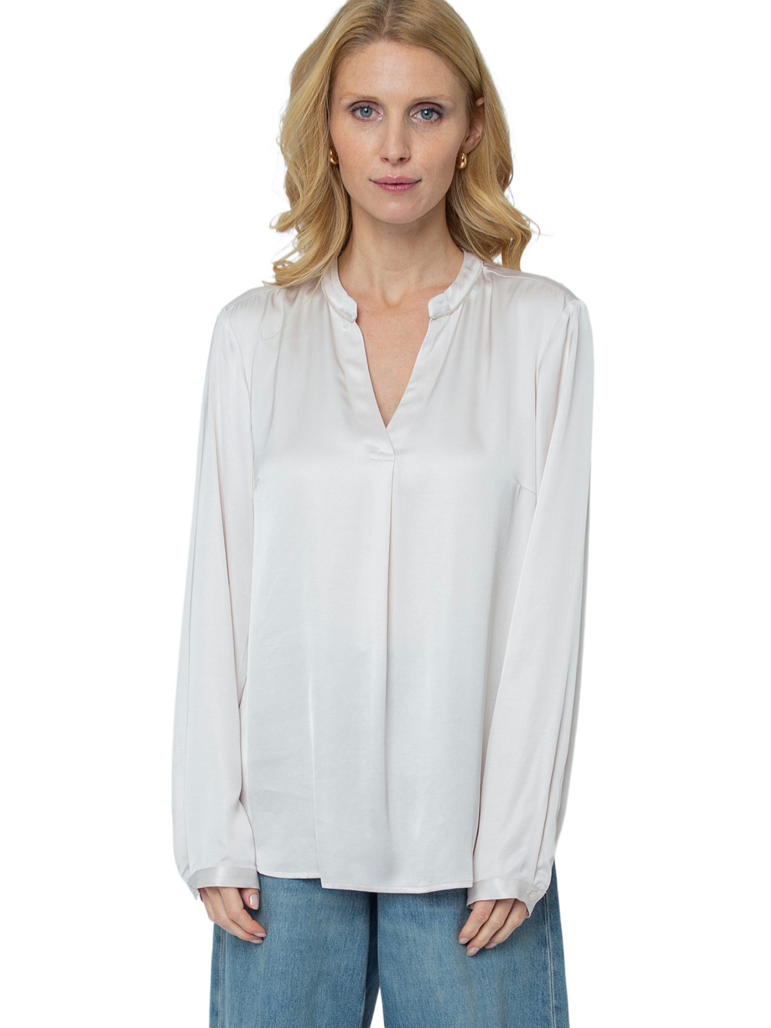 Emily Van Den Bergh Blusenshirt weiß,Freizeit,Viskose,Allover-Print,V-Ausschnitt,Lang,Relaxed Fit