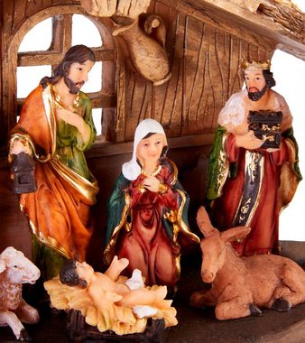 BRUBAKER Krippenfigur Weihnachtskrippe - 32 cm Krippenset mit 11 handbemalten Figuren (Weihnachtsfigur Krippe, 1 St), aus Harz - Tischdekoration Weihnachten - Weihnachtsdekoration Skulptur