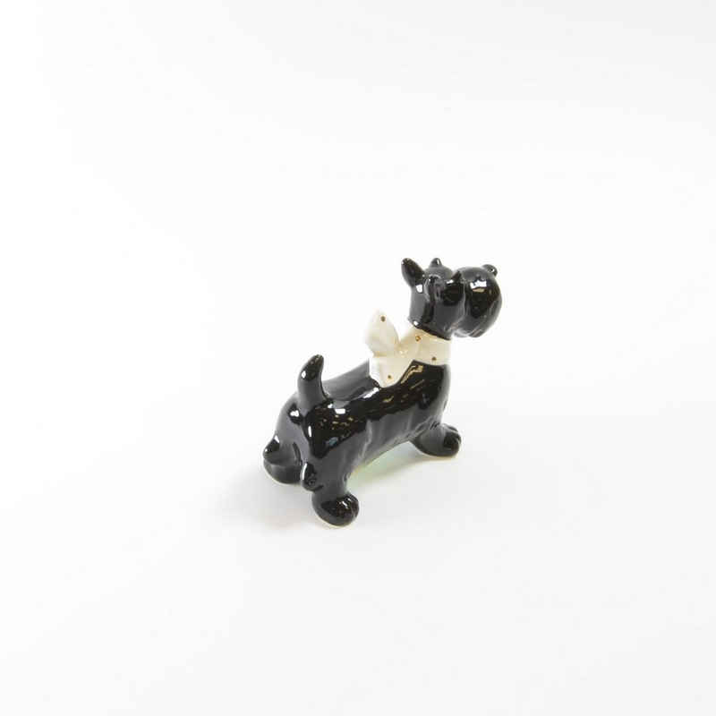 EXNER Dekofigur Hund Schnauzer schwarz mit weißen Halsband Keramik Dekofigur H 8 cm