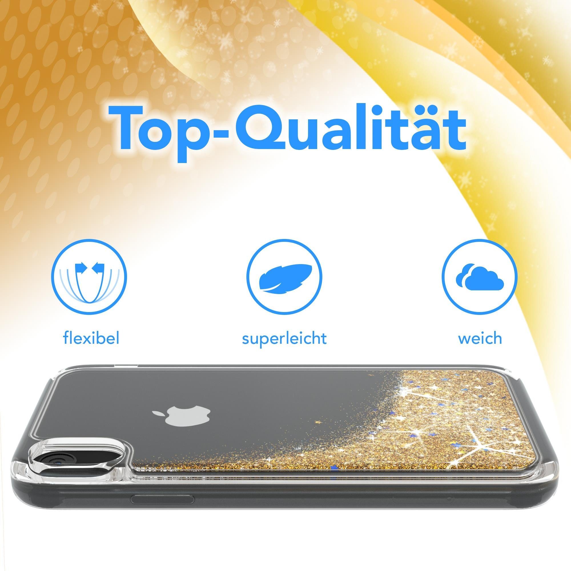 EAZY CASE Handyhülle Liquid Glittery Case für Apple iPhone XR 6,1 Zoll, Durchsichtig Back Case Handy Softcase Silikonhülle Glitzer Cover Gold