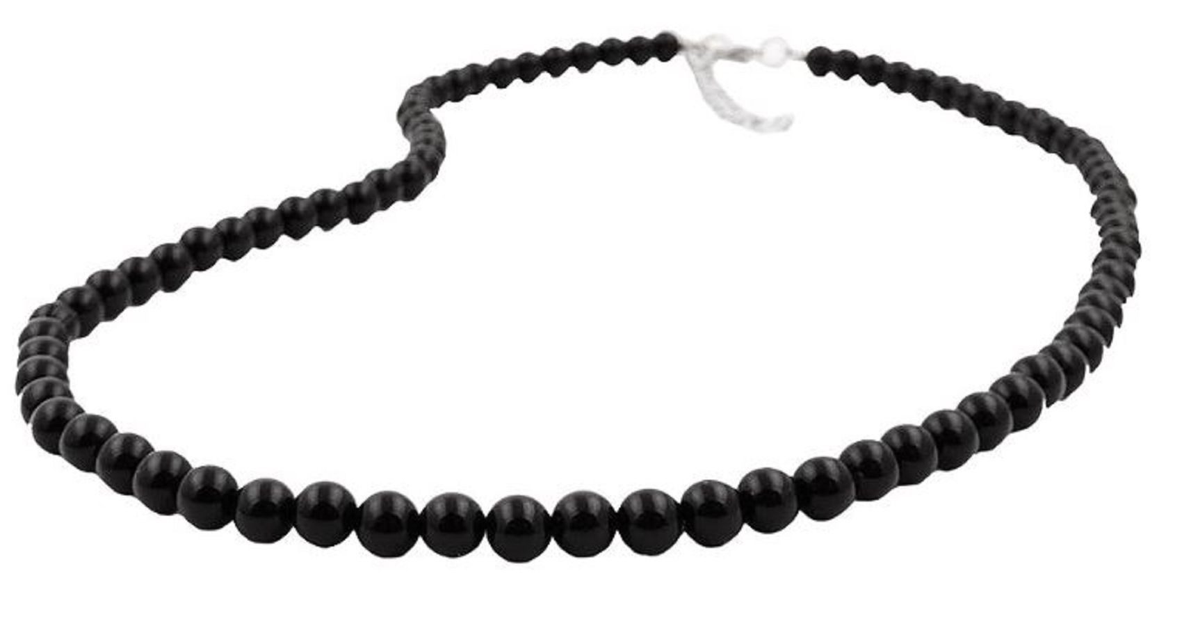 Collier Kette mit schwarzen Kunststoffperlen glänzend 45 cm