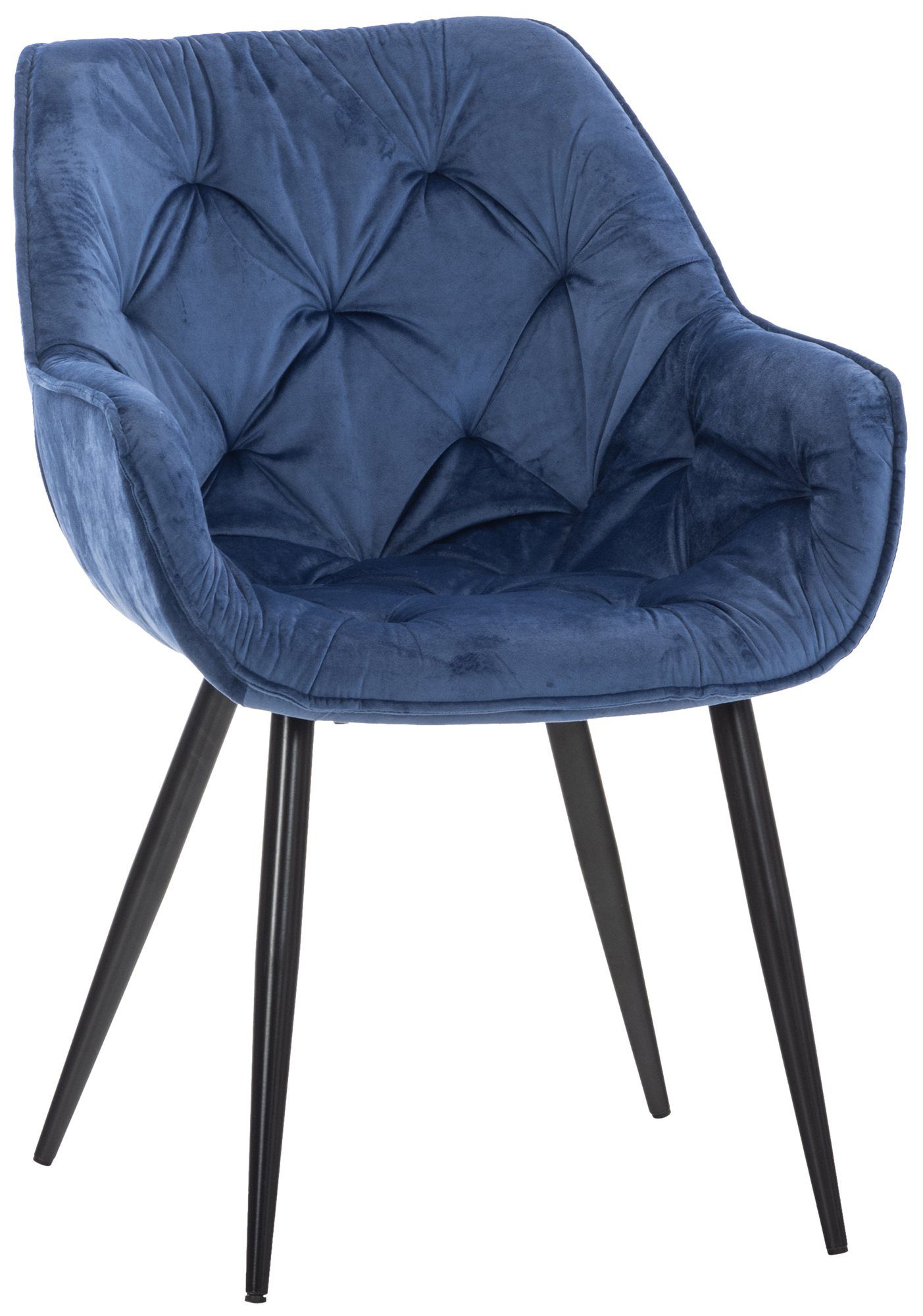 CLP Samt, 4-Fuß-Stuhl, Armlehnen, Tanna Esszimmerstuhl blau Metallgestell