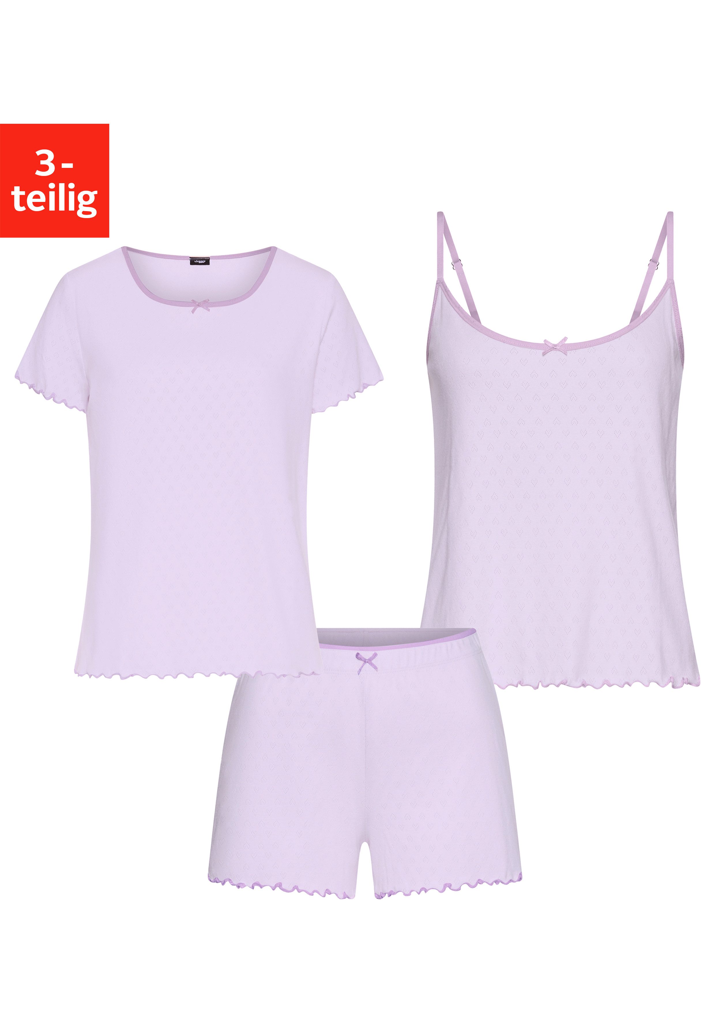 Vivance Dreams by Lascana Shorty (Packung, 3 tlg) mit romantischem Ajourmuster