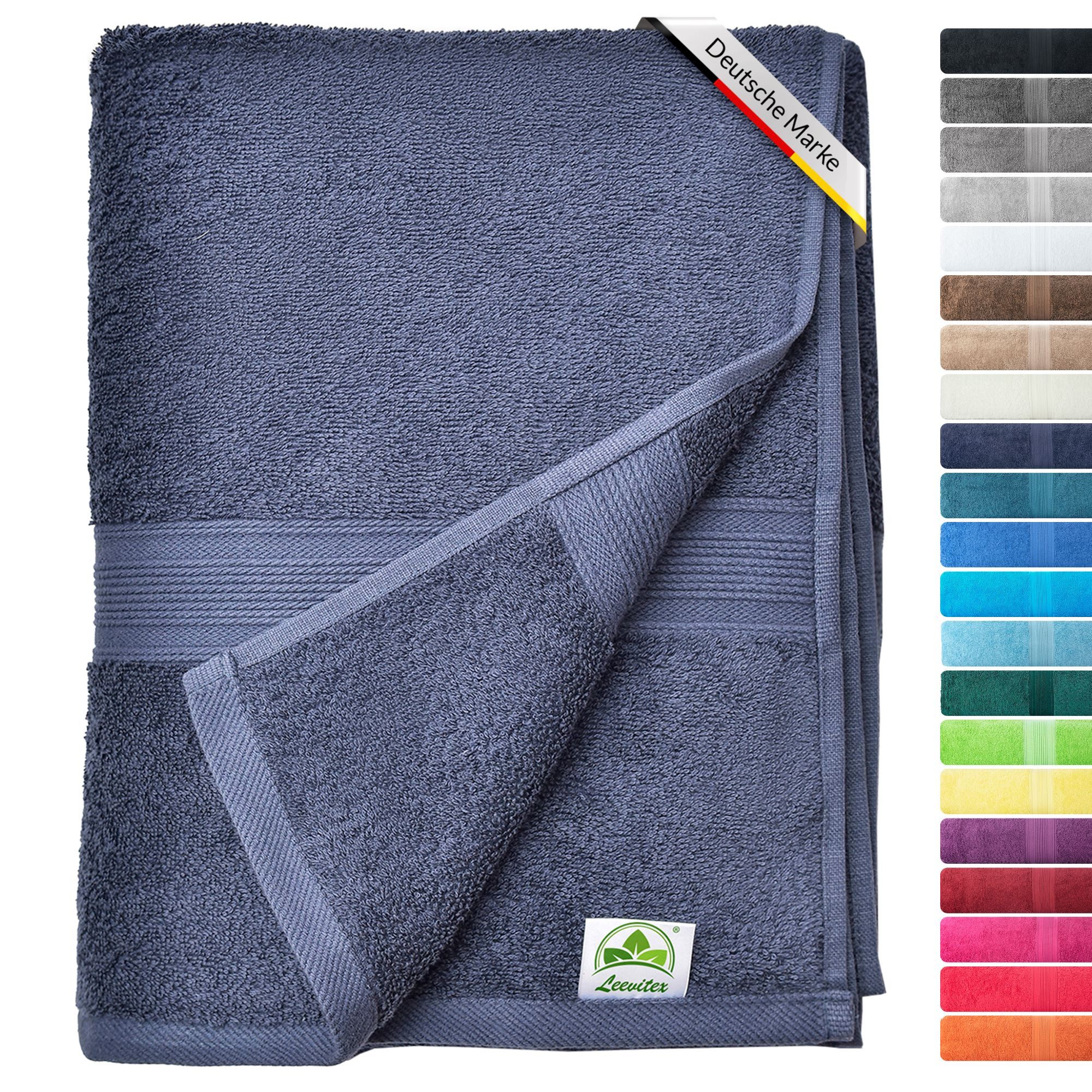 leevitex® Saunatuch, 80x200 cm, 100% Baumwolle, saugstark und fusselfrei, Frottee (1-St), OEKO-TEX® STANDARD 100 zertifiziert, gestreifte Bordüre