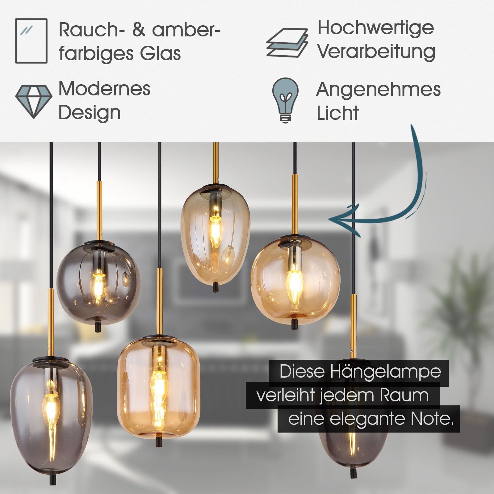 bmf-versand Hängeleuchte Hängelampe Esszimmer Rauchglas Hängeleuchte günstig online kaufen