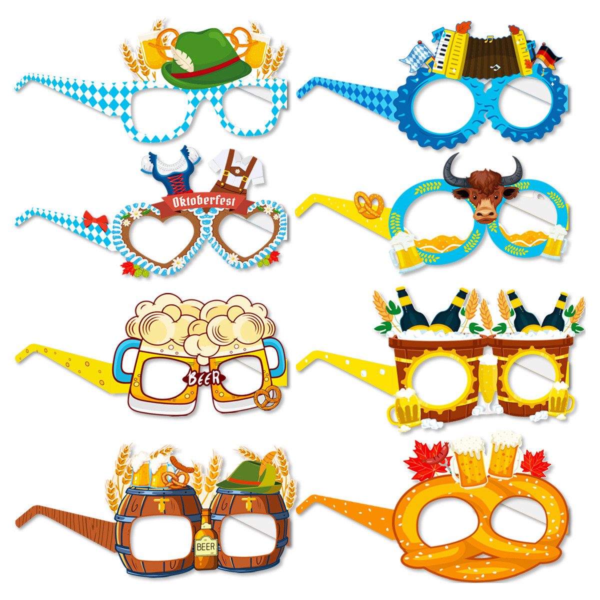 Coonoor Partyanzug Oktoberfest Brillen, Lustige Papierbrillen, Bayerische Party Deko, Foto Requisiten, Masken für Maskerade, Kostümzubehör 8er Pack