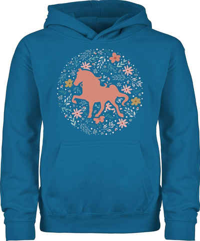 Shirtracer Hoodie »Pferd mit Blumen - bunt - Tiermotiv Animal Print - Kinder Premium Kapuzenpullover« Animalprint Pferd Katze Delfin