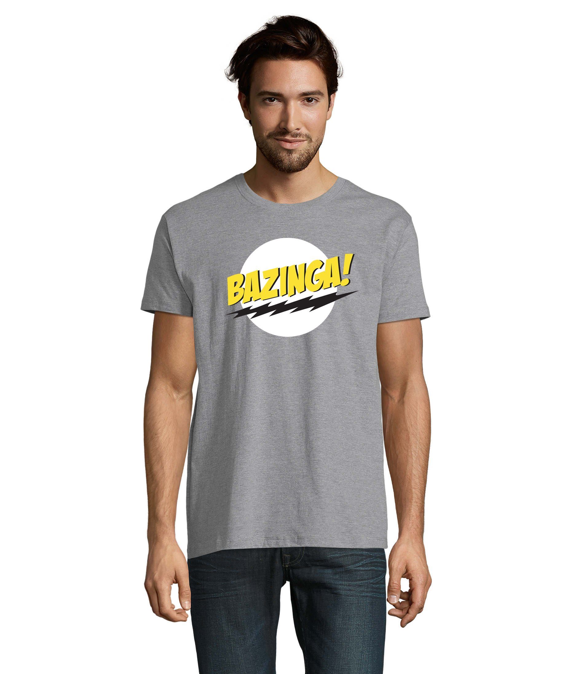 Blondie & Brownie T-Shirt Herren Bazinga Logo Sheldon Big Bang Theorie Grau