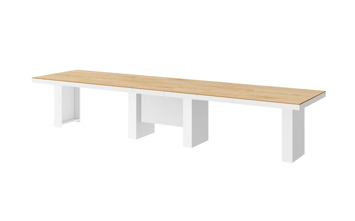 designimpex Esstisch Design Esstisch Tisch Eiche ausziehbar bis 160 Hochglanz XXL Natur HLA-111 Hochglanz cm - Weiß 400