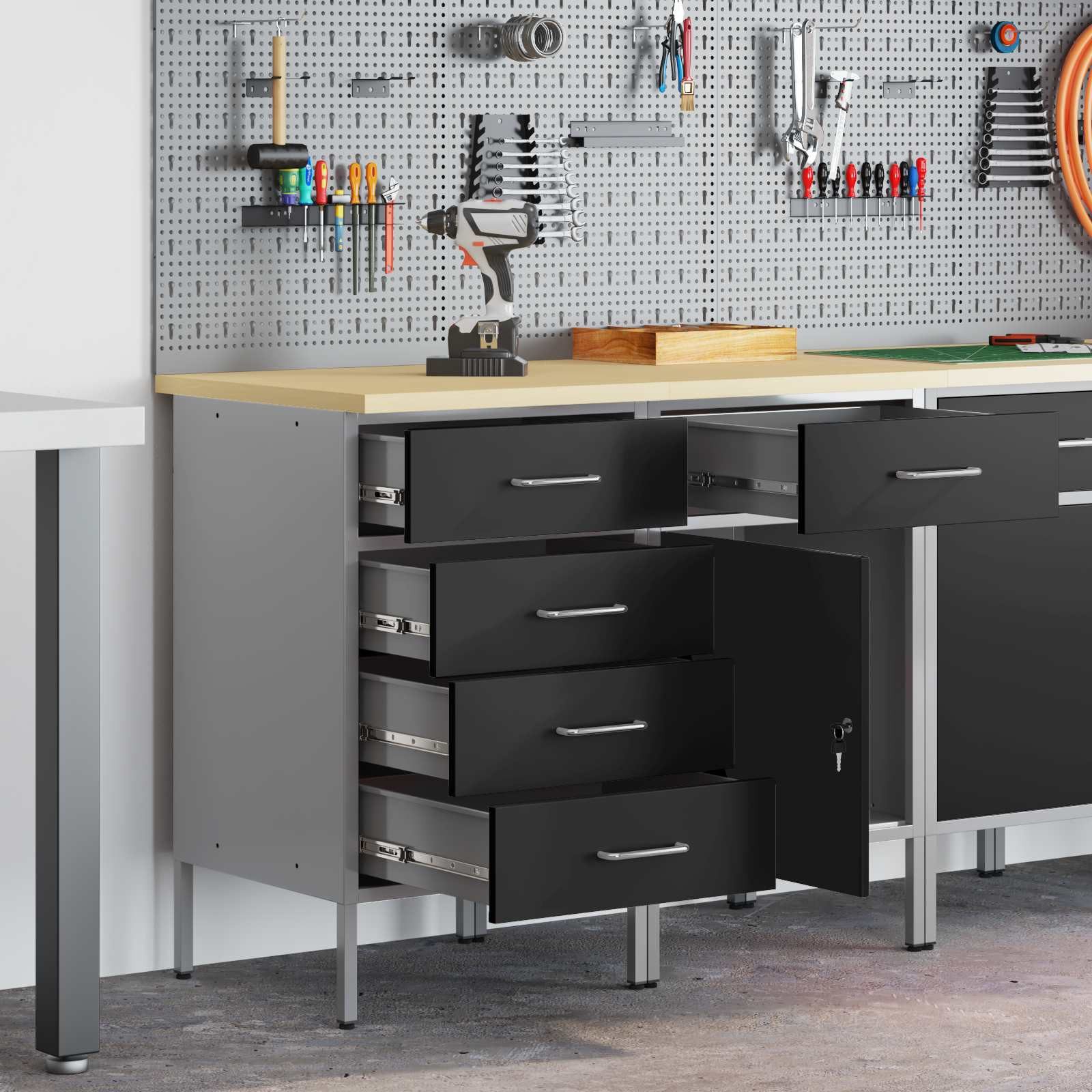 vidaXL Werkzeugschrank Werkbank mit Speicher 2 Stk. Schwarz und Grau 100 x 55 x 85 cm (2-St)