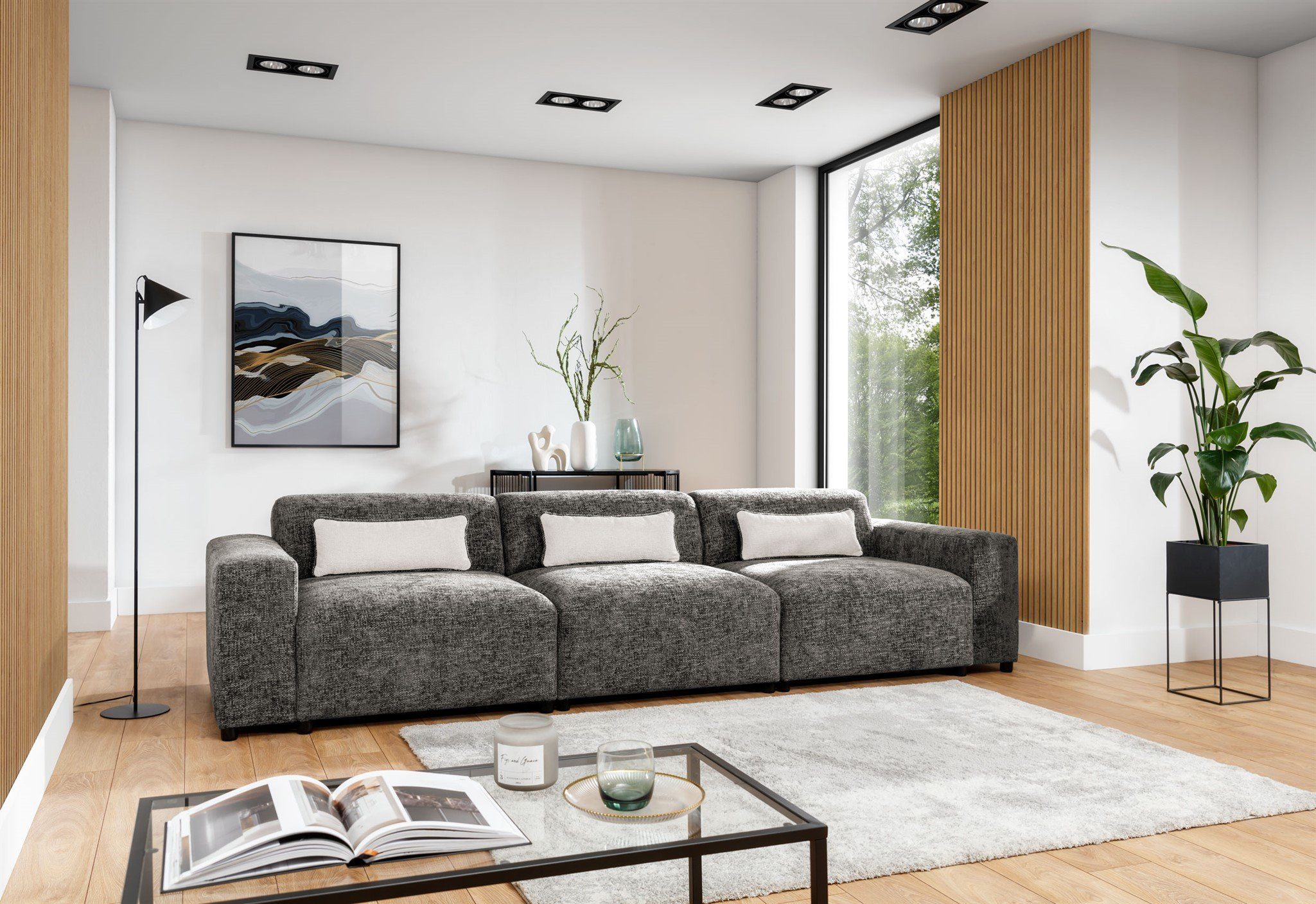 Möbel Designersofa Sofa inkl. Fun Stoff 3 Me, Zierkissen ROMY 4-Sitzer Taupe Big-Sofa Enjoy in
