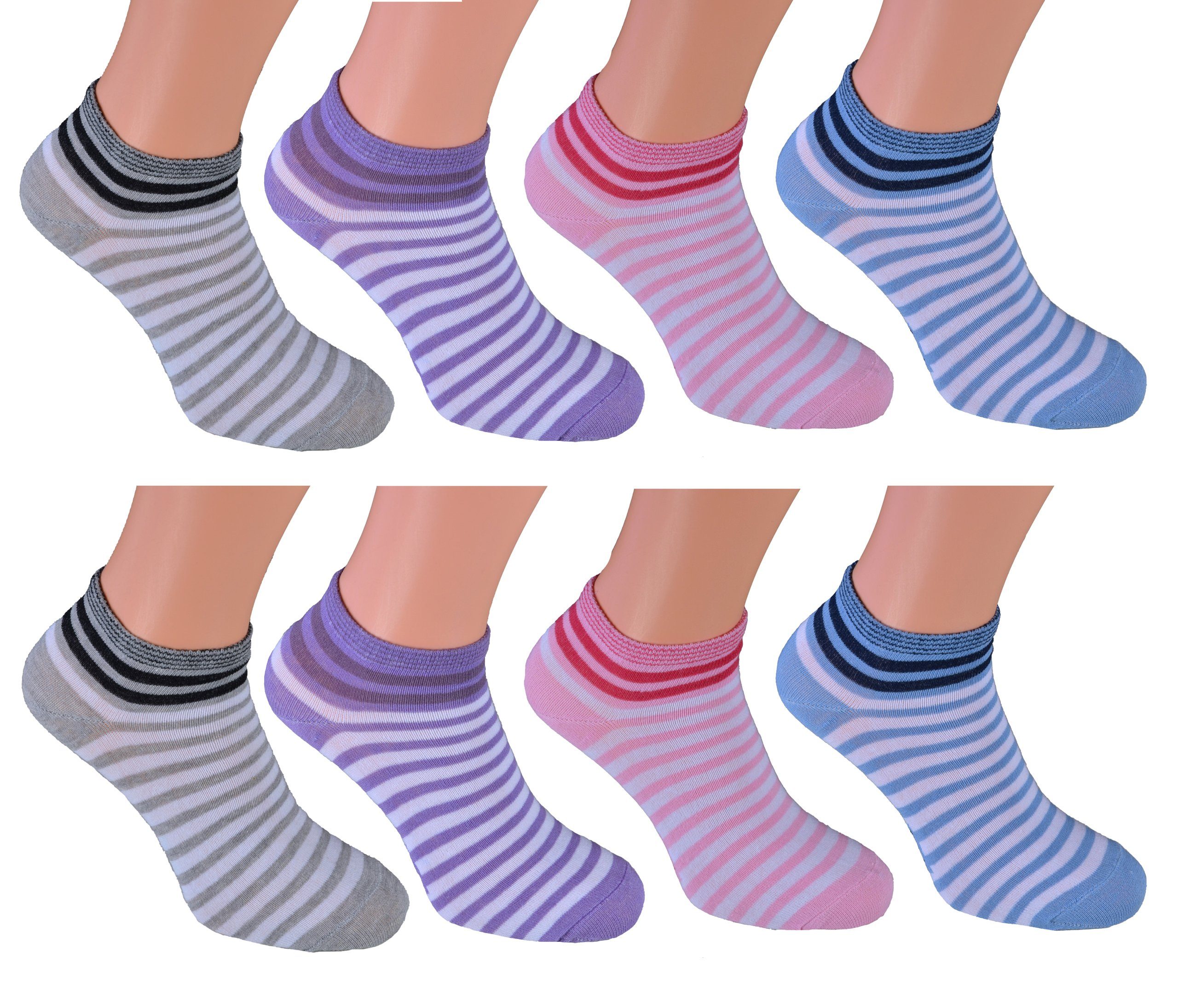 verschiedene Socken Damen Ringel Füsslinge Marke Modelle underwear Cocain Baumwolle 8 Sneaker Pastell Paar für (8-Paar) Sneakersocken Söckchen