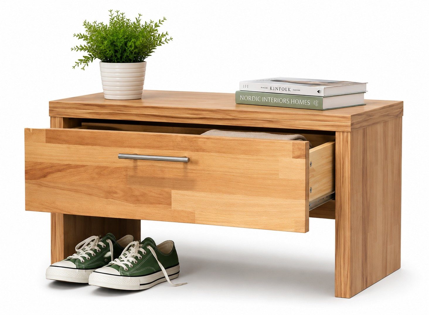 bv-vertrieb Garderobe Garderobenbank Kernbuche Flur-Bank Sitzbank mit Schublade