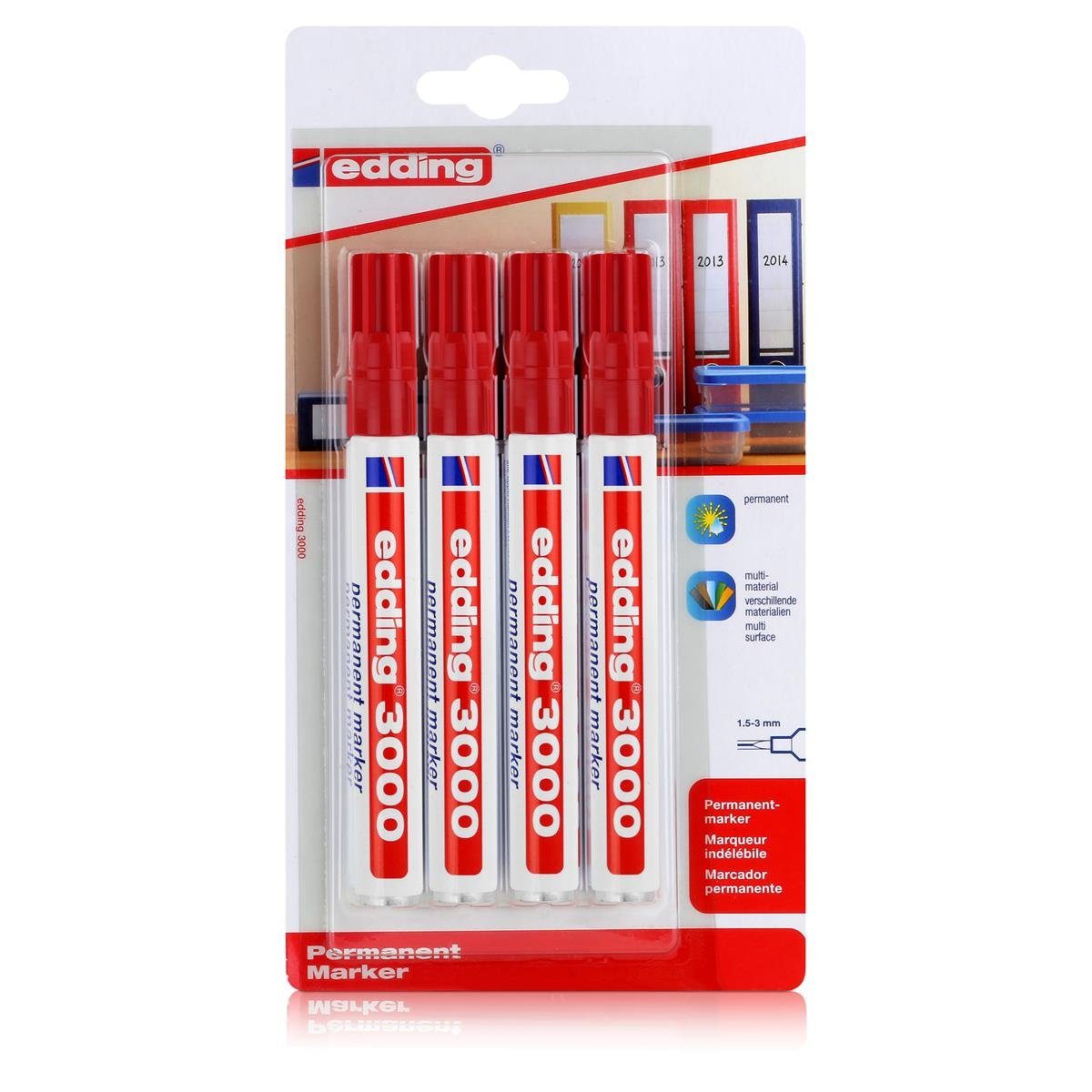 1,5-3mm 3000 Pa wasserfest Permanentmarker (1er 4er rot edding edding Permanent Marker Spitze