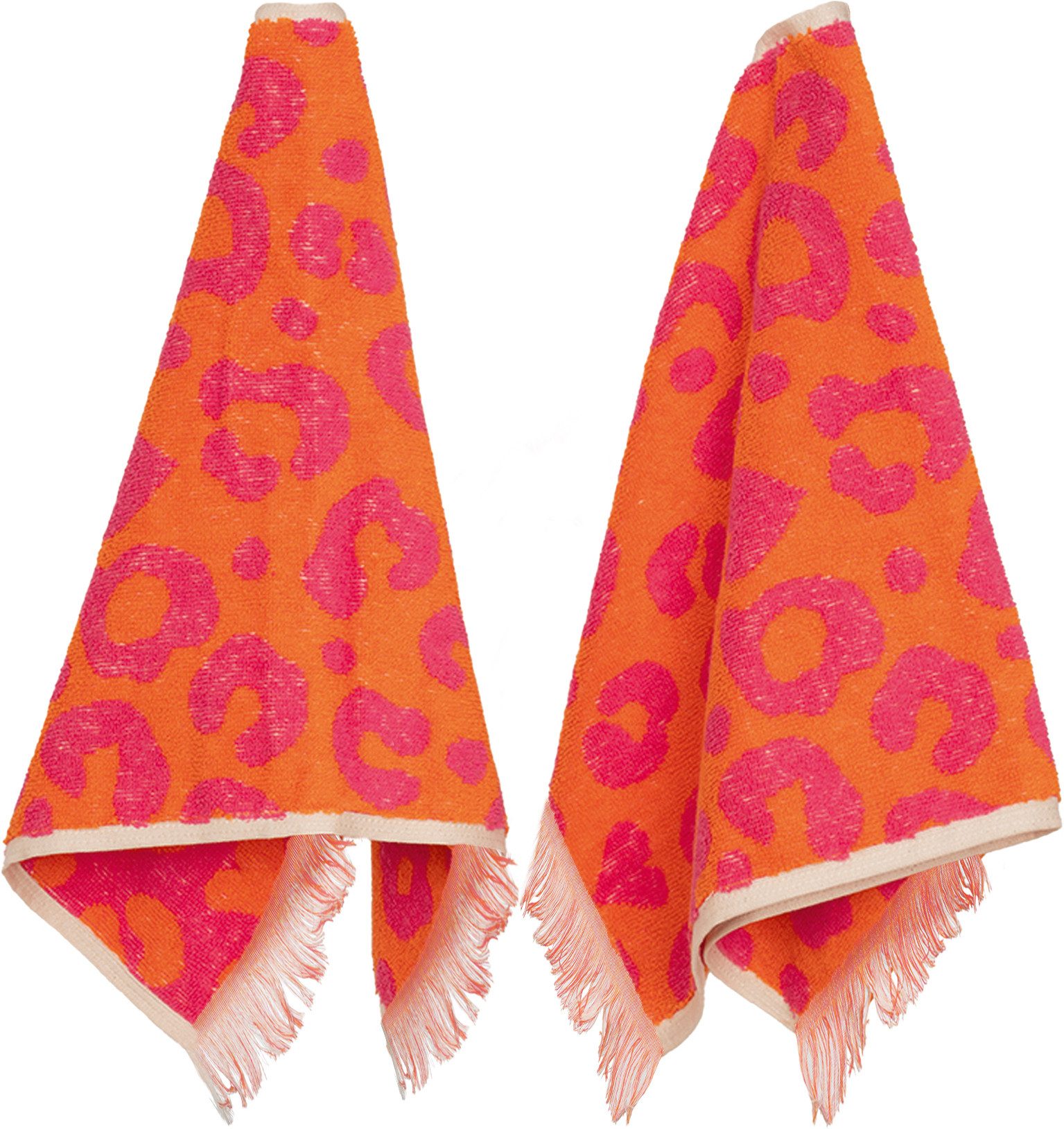 PAD Gästehandtücher LEO, 30x50 cm, Frottier (Set, 2-St), Leo-Design, Jacquard-Webung, weich und saugstark, mit Fransen