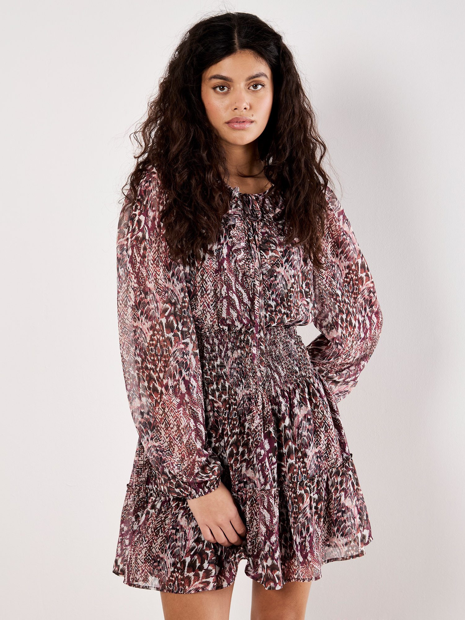 Apricot Druckkleid Patchworkkleid mit Rüschen günstig online kaufen