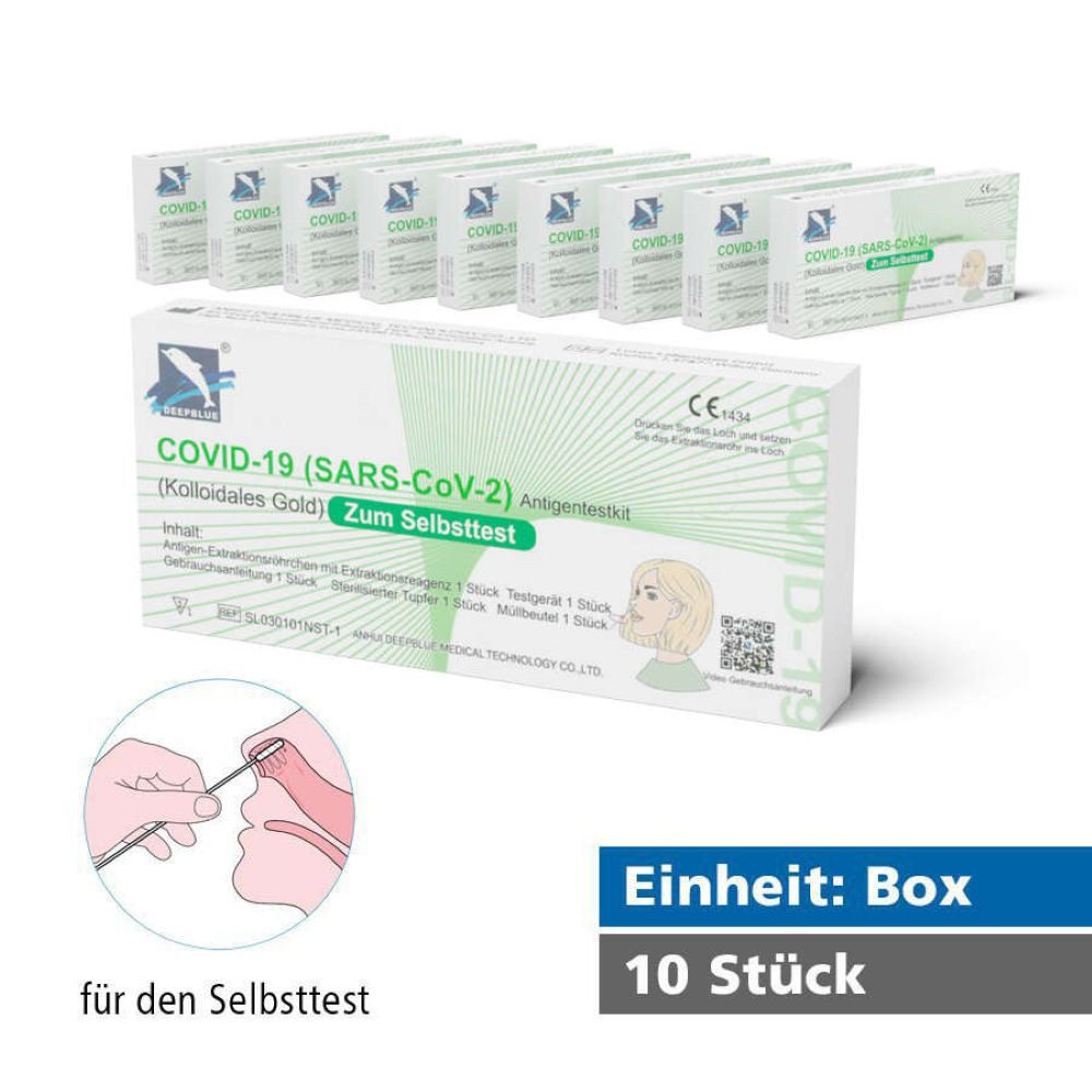 siegmund care Influenza-Schnelltest DeepBlue COVID-19 Antigen Selbsttest (SARS-CoV-2), 10-tlg., MHD: 08.08.2026, Genauigkeit 99,03 %