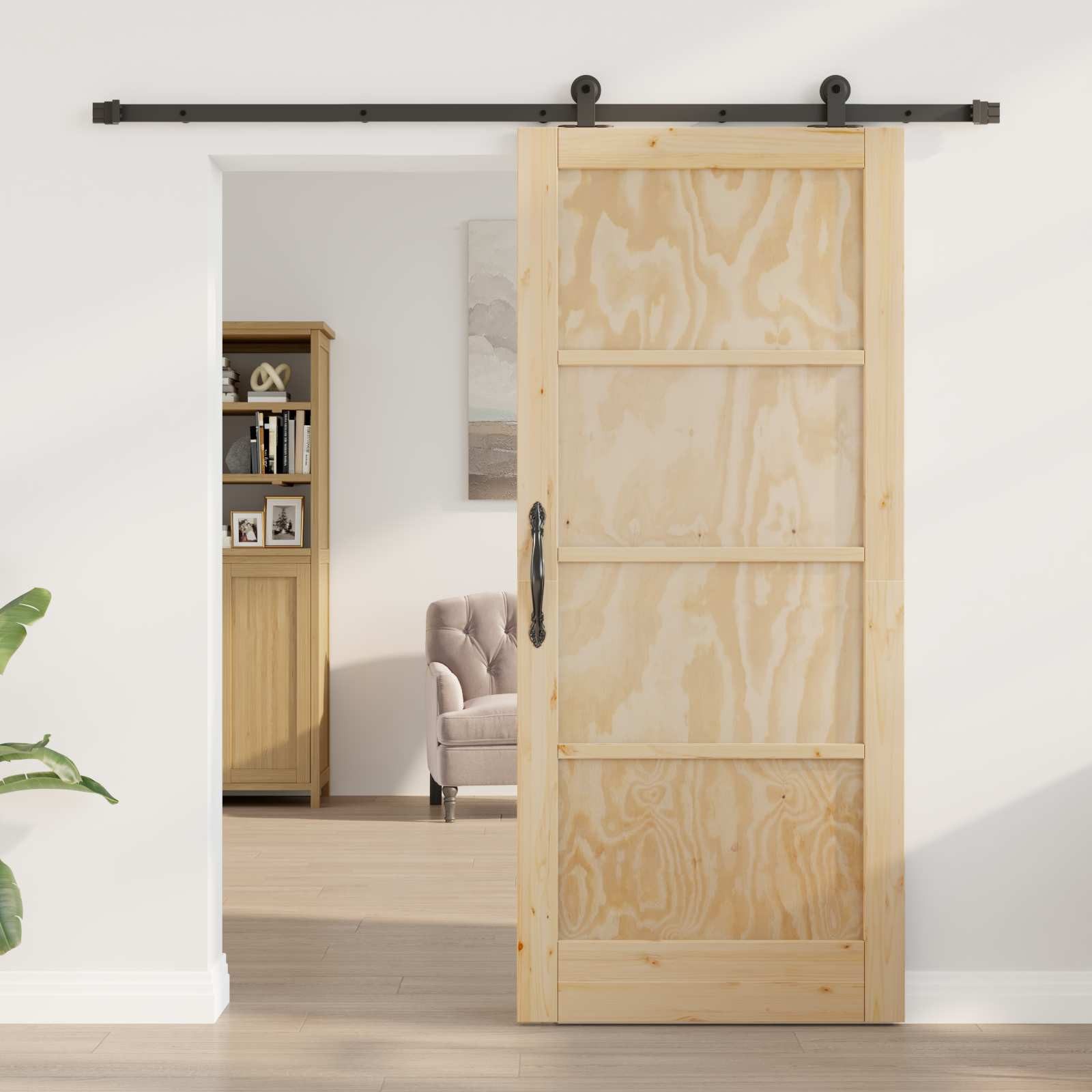 vidaXL Haustür Schiebetür Natürlich und Schwarz 86 x 198,5 cm (1-St)