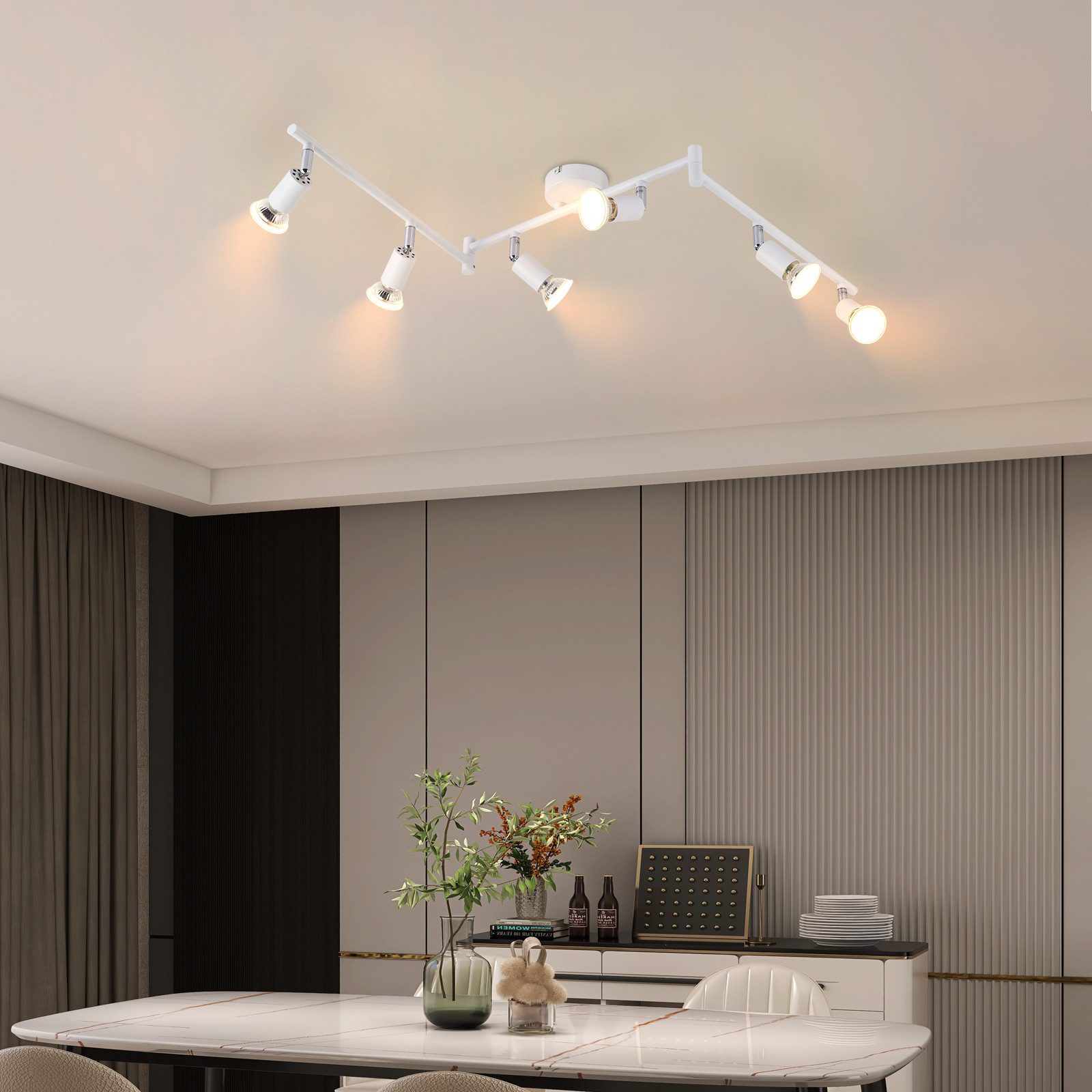ZMH Deckenstrahler Schwenbar 330° Weiß Modern Schlafzimmerlampe Innen GU10 Wohnzimmer, Einfache Installation, ohne Leuchtmittel, 180°Vertikale Drehung Deckenspot Flur
