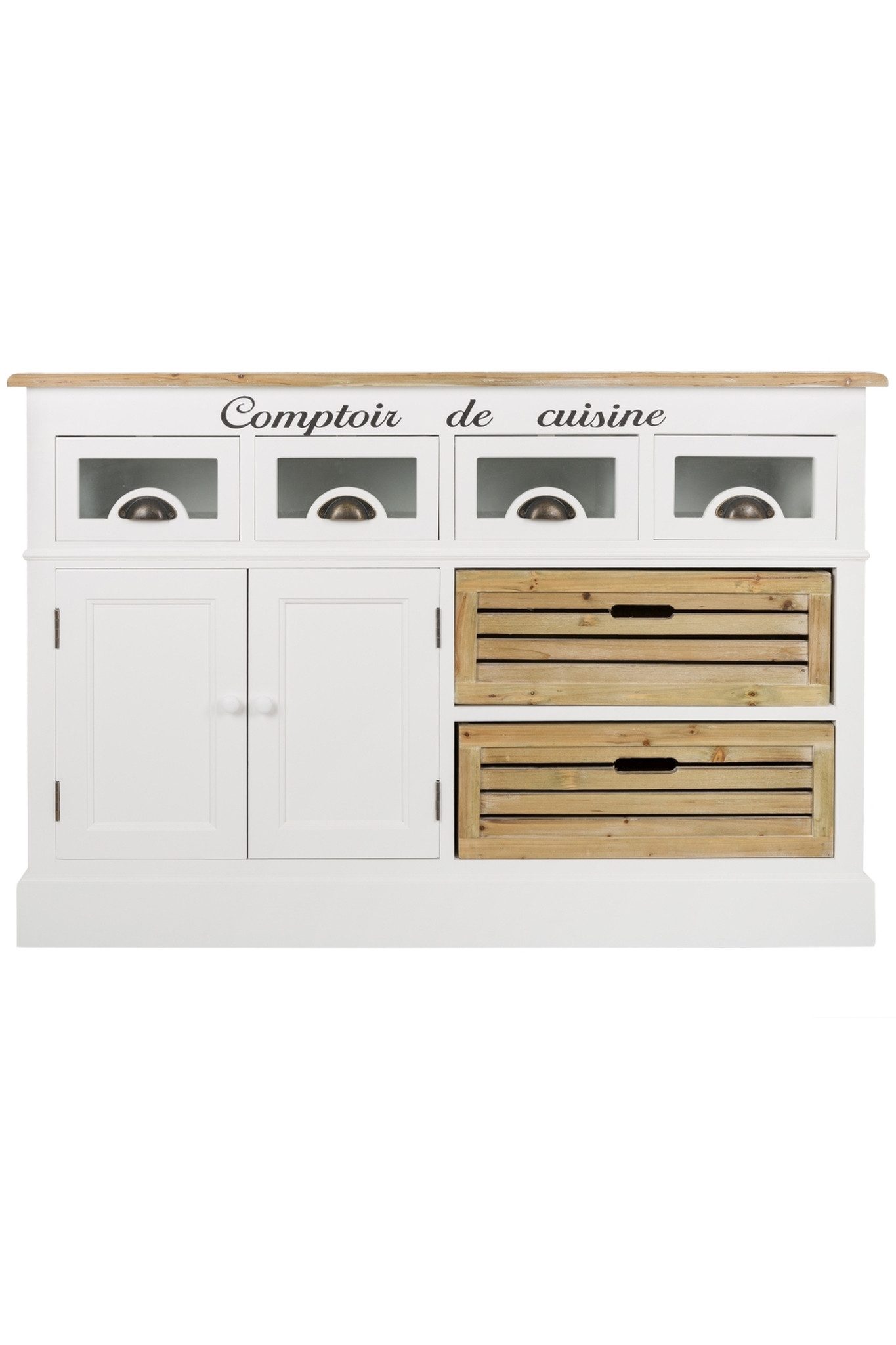 Wohnando Kommode Anrichte "Heidi", Landhaus-Look, weiß 41x120x82 cm, 2 Holzkörbe, Wohn- und Essbereich