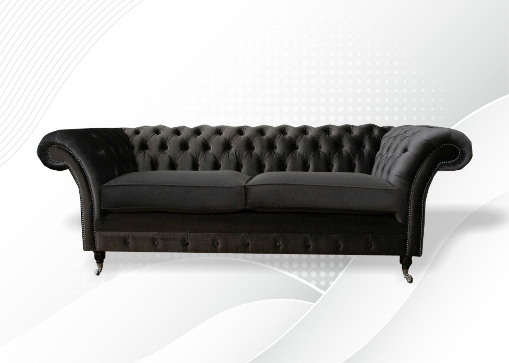 JVmoebel Chesterfield-Sofa Schwarzes Chesterfield Sofa aus hochwertigem Leder, Made in Europa