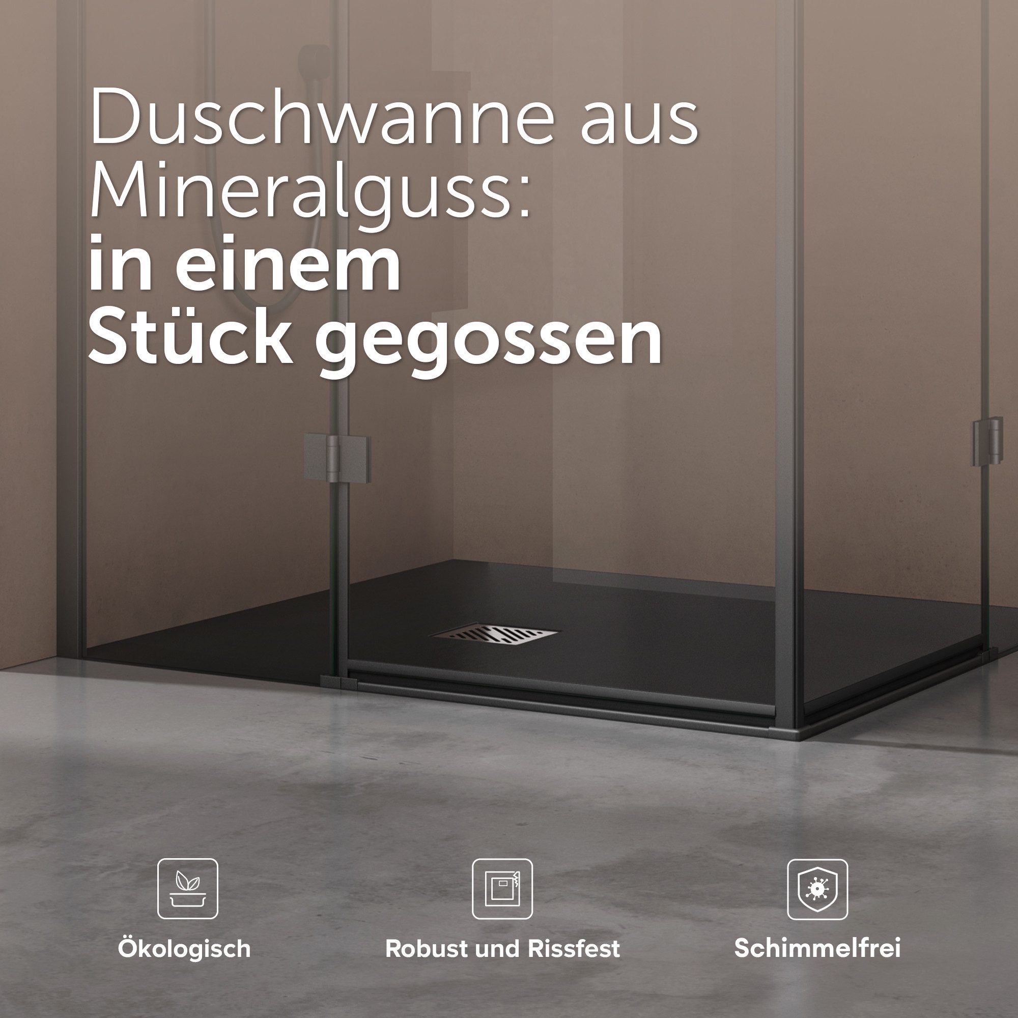 doporro Duschwanne Duschtasse aus Mineralguss DIN-Anschlüsse mit Ablaufgarnitur Geoma09, Quadratisch, Mineralguss