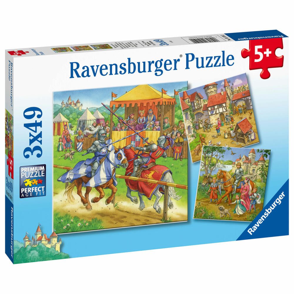Ravensburger Puzzle Ritterturnier im Mittelalter 3 x 49 Teile, Puzzleteile