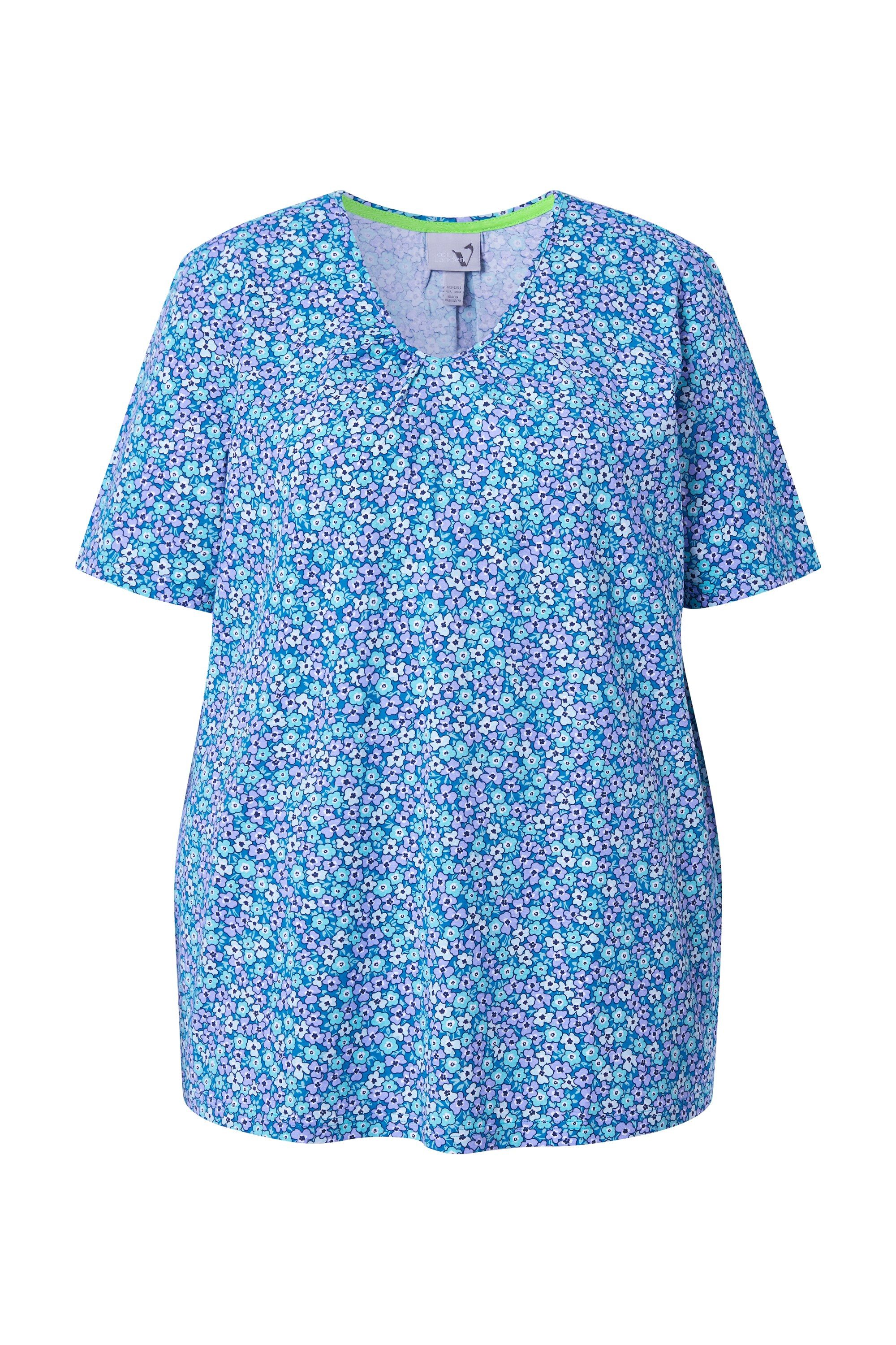 Ulla Popken T-Shirt T-Shirt Blüten A-Linie V-Ausschnitt Halbarm