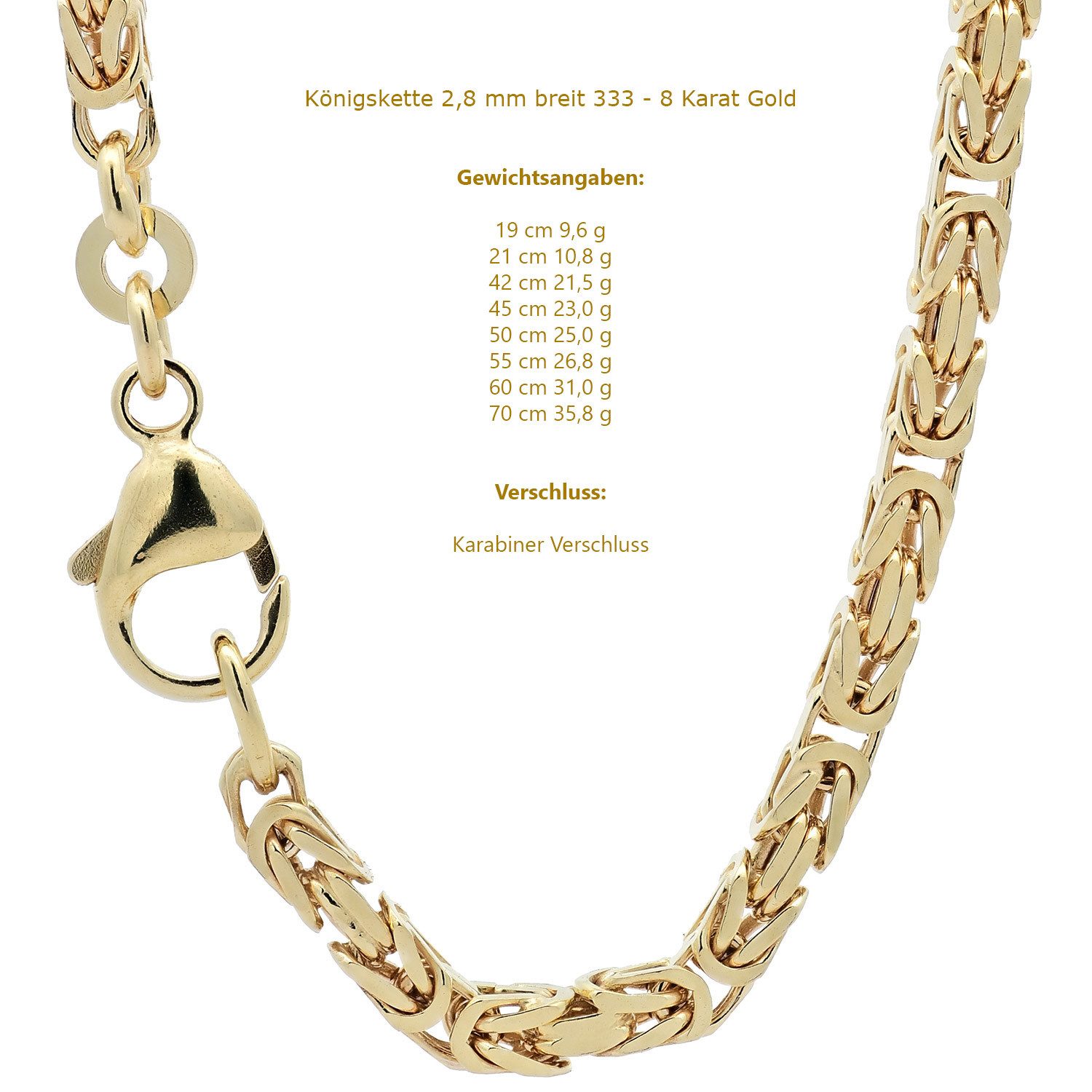 HOPLO Königskette Goldkette Königskette Halskette Breite 4,0 mm 55 cm 750-18 Karat Gold, Made in Germany
