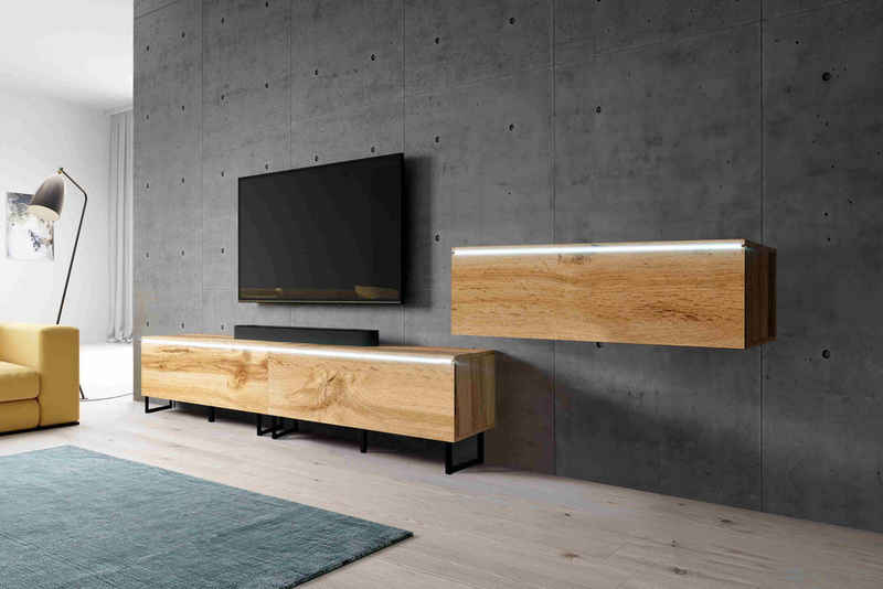 Furnix TV-Schrank BARGO III 300 cm (3x100cm) Lowboard mit Stellllfüßen ohne LED klare Fronten, modernes Design