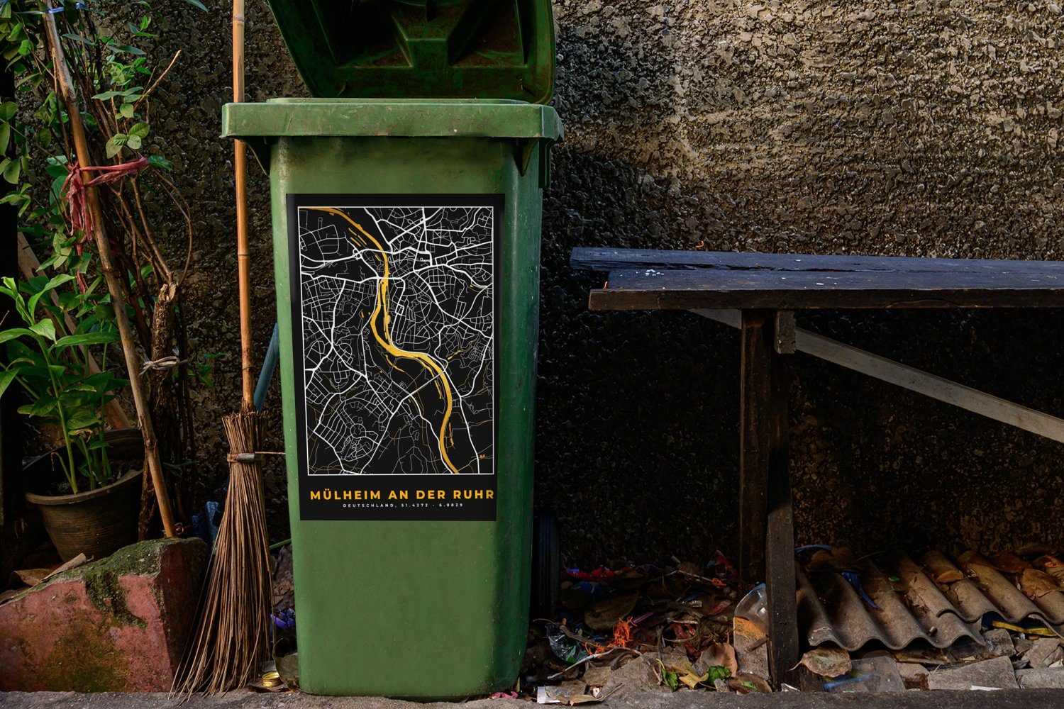 an Karte Abfalbehälter Sticker, (1 Ruhr Gold - Stadtplan - Mülleimer-aufkleber, - Container, Deutschland Wandsticker Mülltonne, MuchoWow Mülheim St), - der