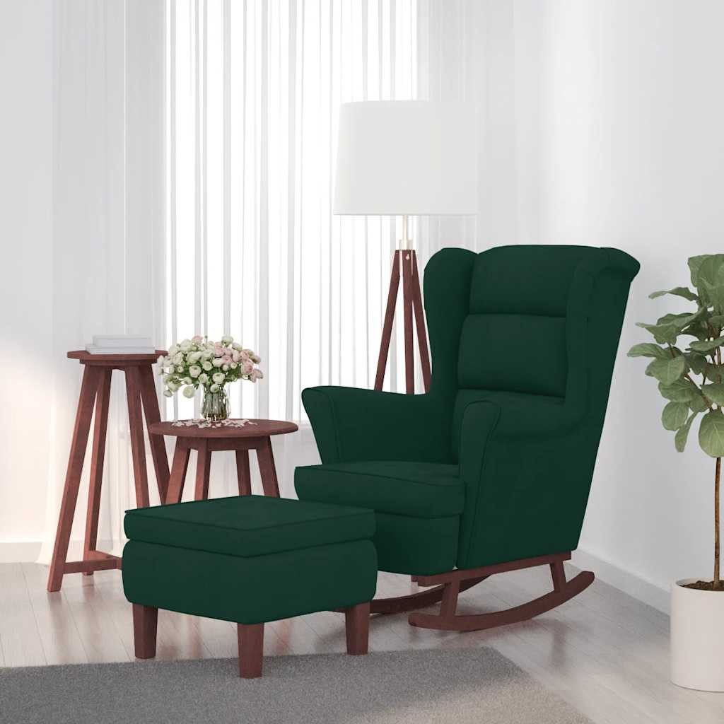 Schaukelsessel Samt Schaukelstuhl mit Hocker Dunkelgrün 78x93x97 cm Massivholz