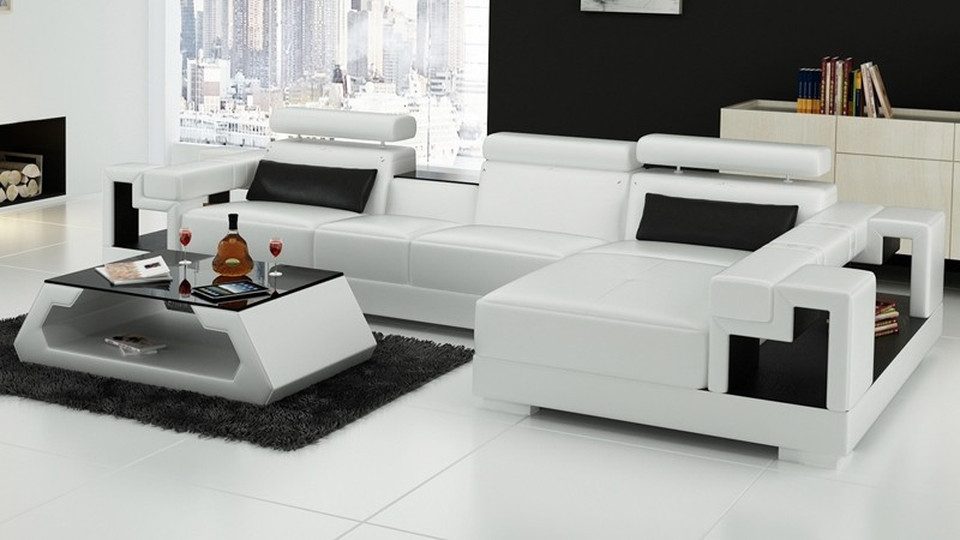 Xlmoebel Ecksofa Weißes L-Form Sofa aus Leder für modernes Wohnzimmer, Hergestellt in Europa