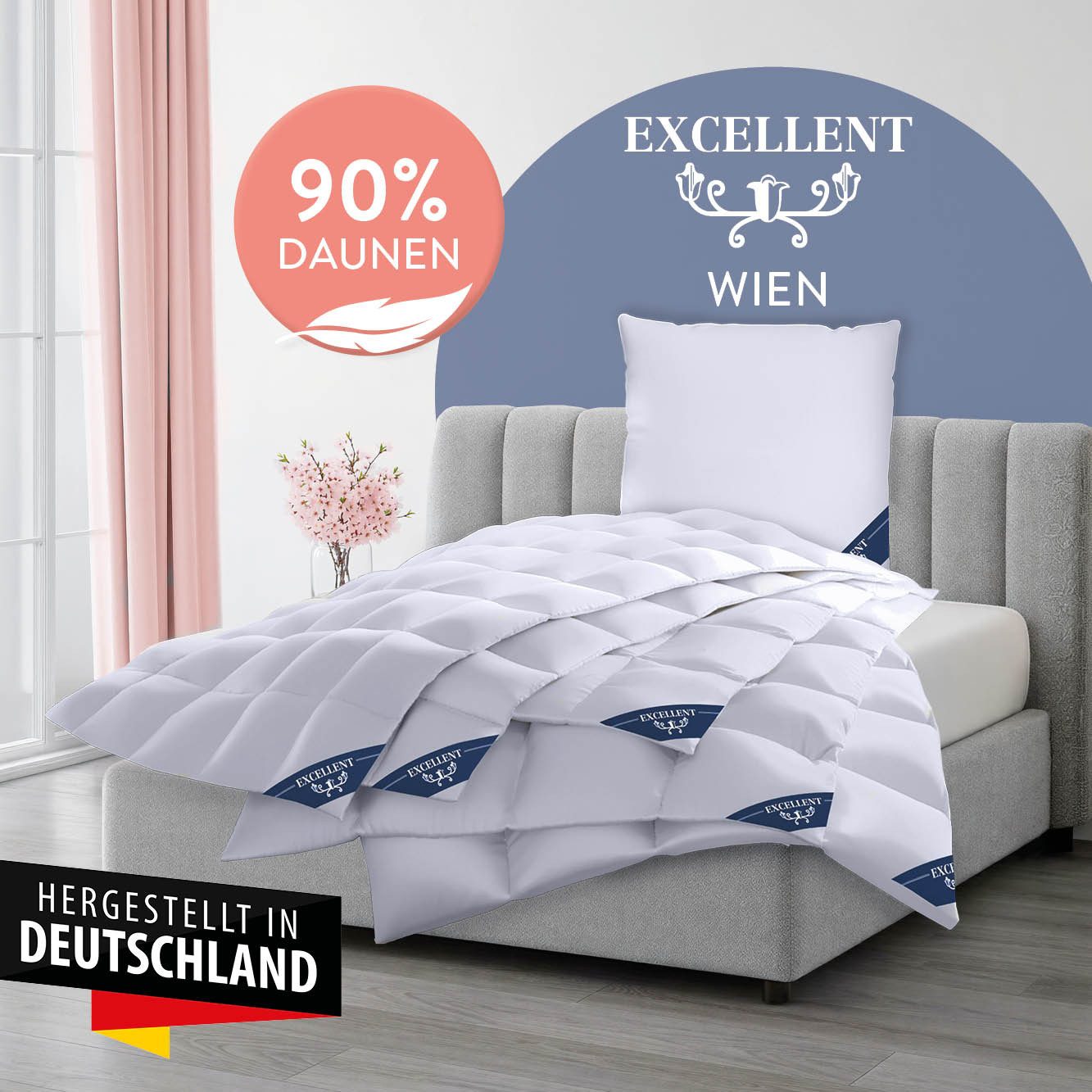 Excellent Daunenbettdecke Wien, Bettdecken für Sommer und Winter, Decke, Füllung: 90% Daunen, 10% Federn, Bezug: 100% Baumwolle, Bettdecke 135x200 cm, made in Germany, allergiker geeignet (Hausstaub)