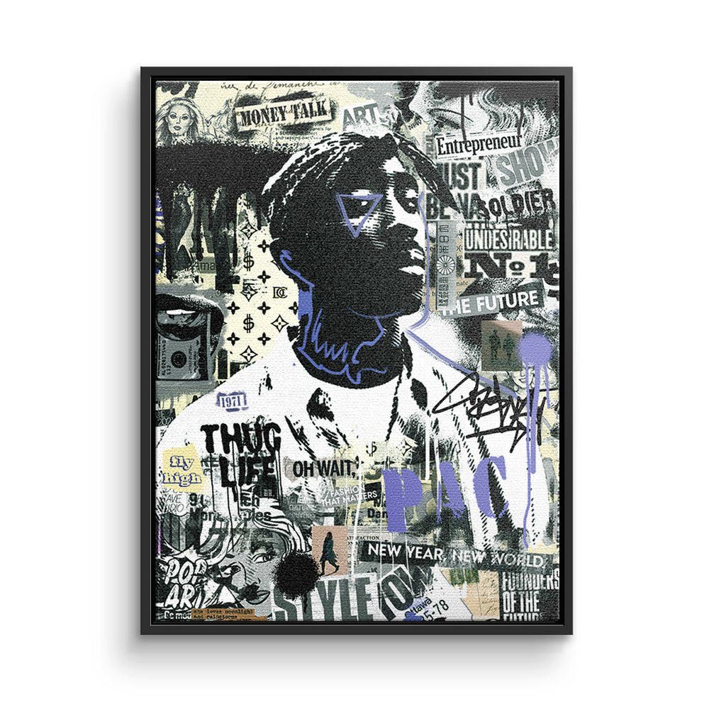 DOTCOMCANVAS® Leinwandbild, Premium Motivationsbild - Tupac - Streetart schwarzer Rahmen
