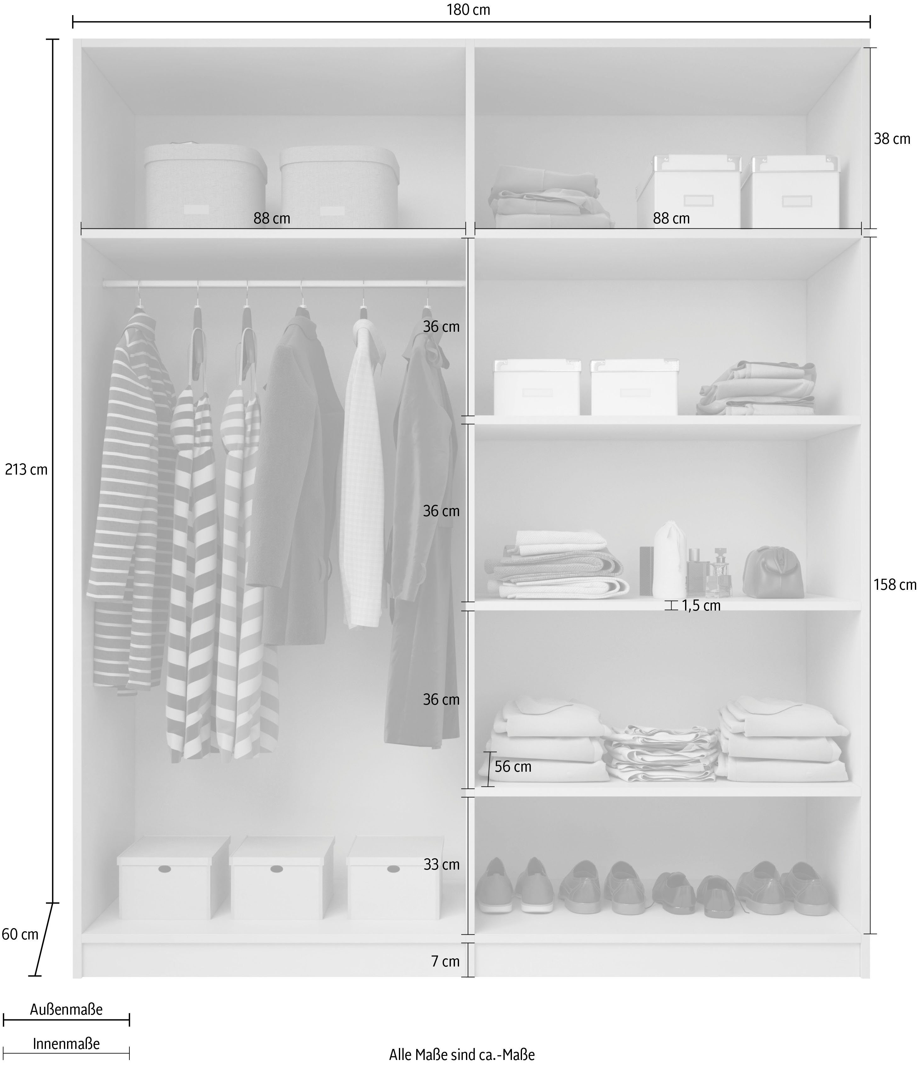 Helvetia Drehtürenschrank Hektor Mit Spiegel | weiß schwarz weiß weiß - hochglanz 