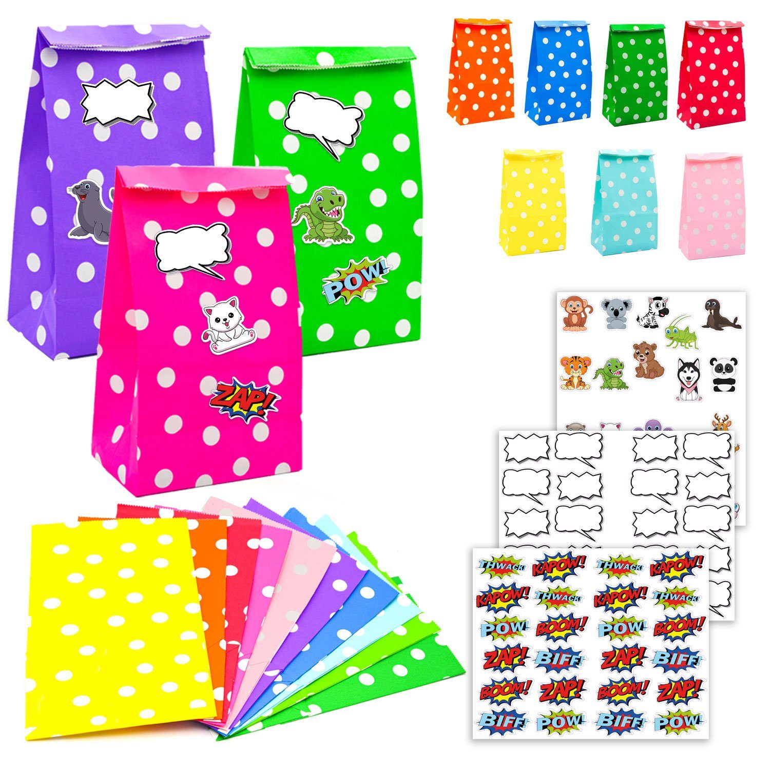 DuneDesign Календари zum Selbstbasteln 20 Geschenktüten Kindergeburtstag 24x13 Tüten, mit 64 Stickern