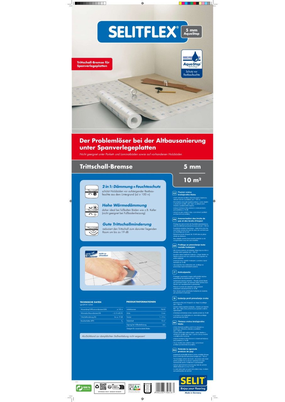 Selit Trittschalldämmplatte SelitFlex 5 mm Dämmunterlage Aquastop 10 m