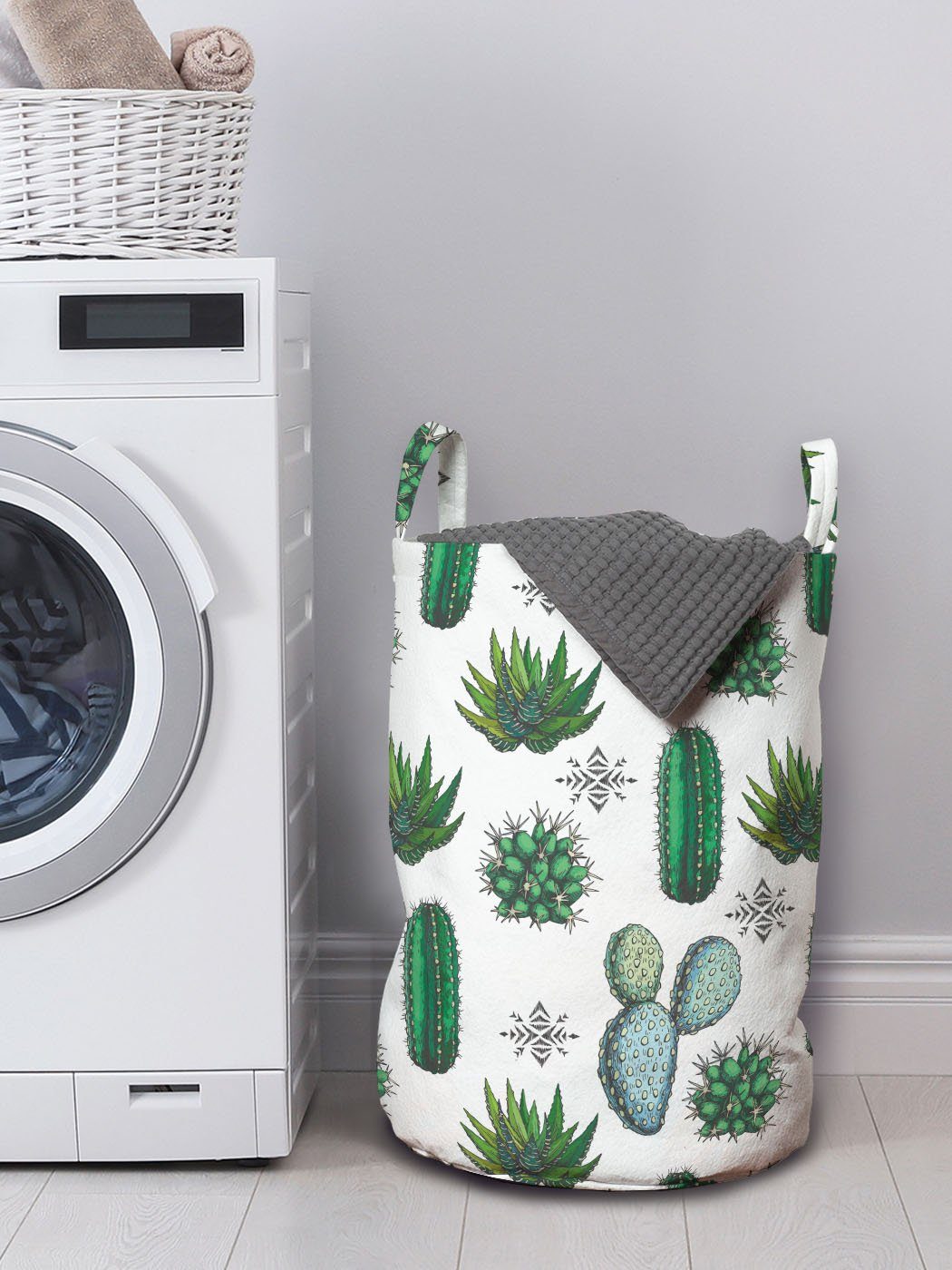 Abakuhaus Wäschesäckchen Wäschekorb mit Griffen Saftig Exotische Kaktus-Zimmerpflanzen Kordelzugverschluss Waschsalons, für