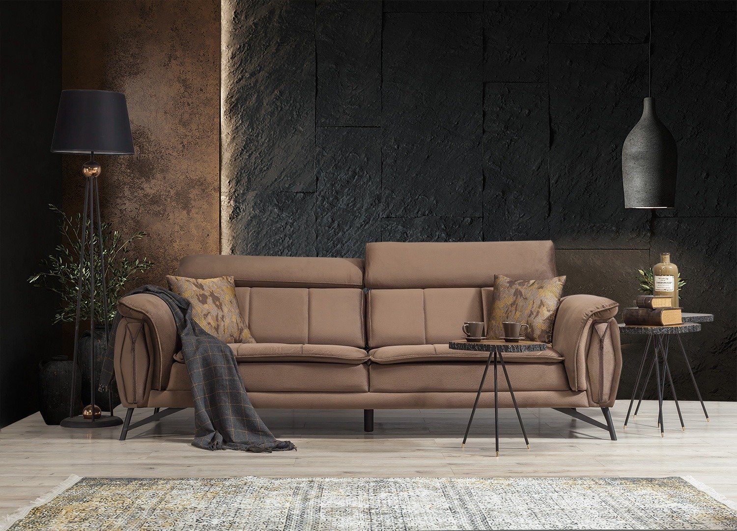 Luxus-Microfaser Braun Möbel Quality (100% in Sofa 2-Sitzer, Polyester) Turkey, Made Stk. 1 Sky, Villa