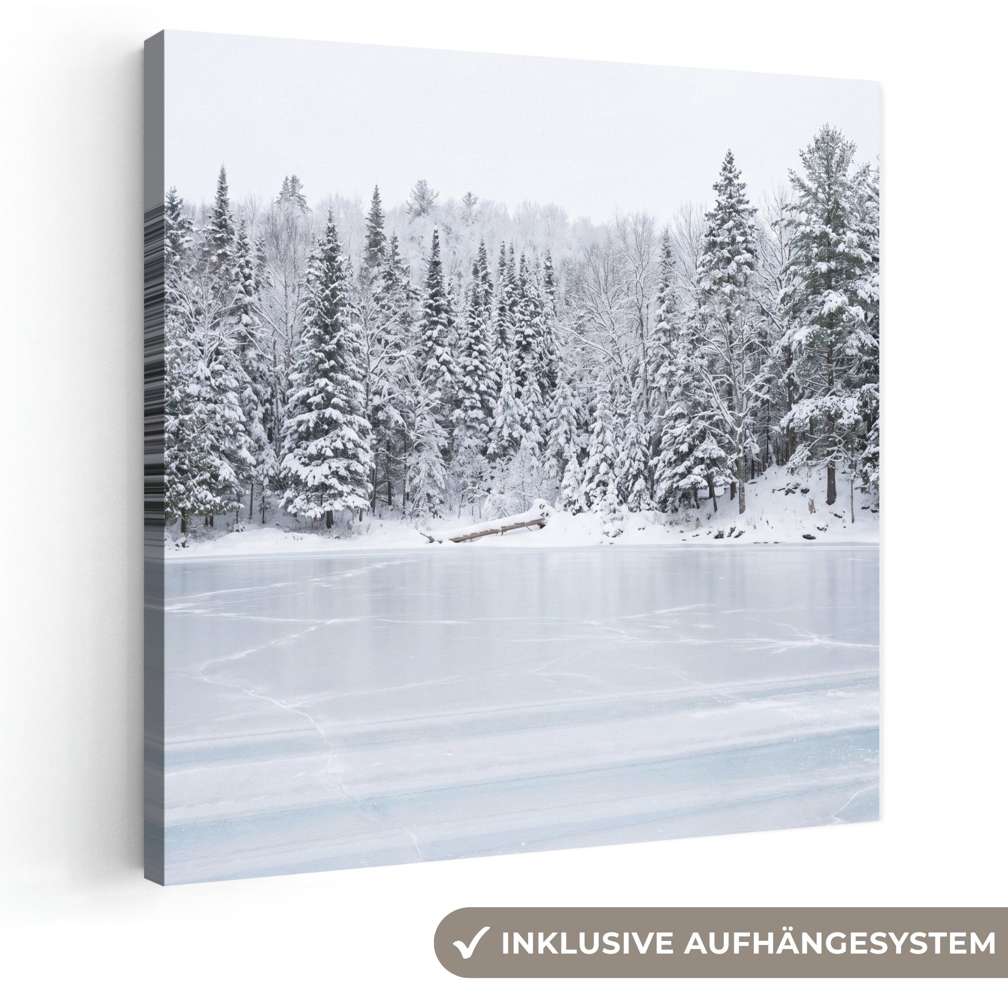 OneMillionCanvasses® Leinwandbild Mehr - Kiefer - Eis - Winter - Beruhigend, Fotodruck (1 St), Wandbild, Deko Schlafzimmer Wohnzimmer Flur 20x20 cm